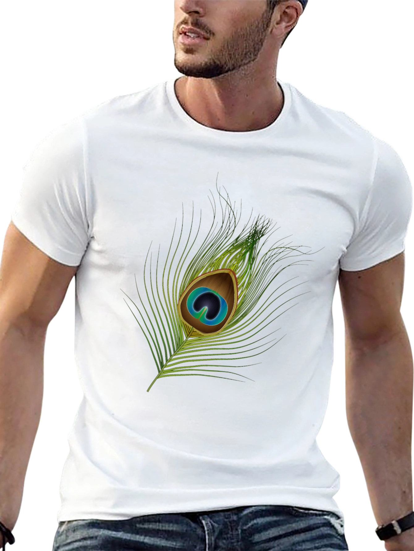 Peacock Feather Graphic Tee - Stylish Black T-Shirt