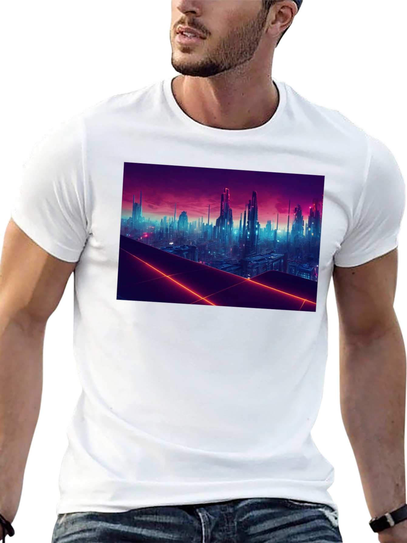 Cyberpunk Cityscape Graphic Tee - Futuristic Style