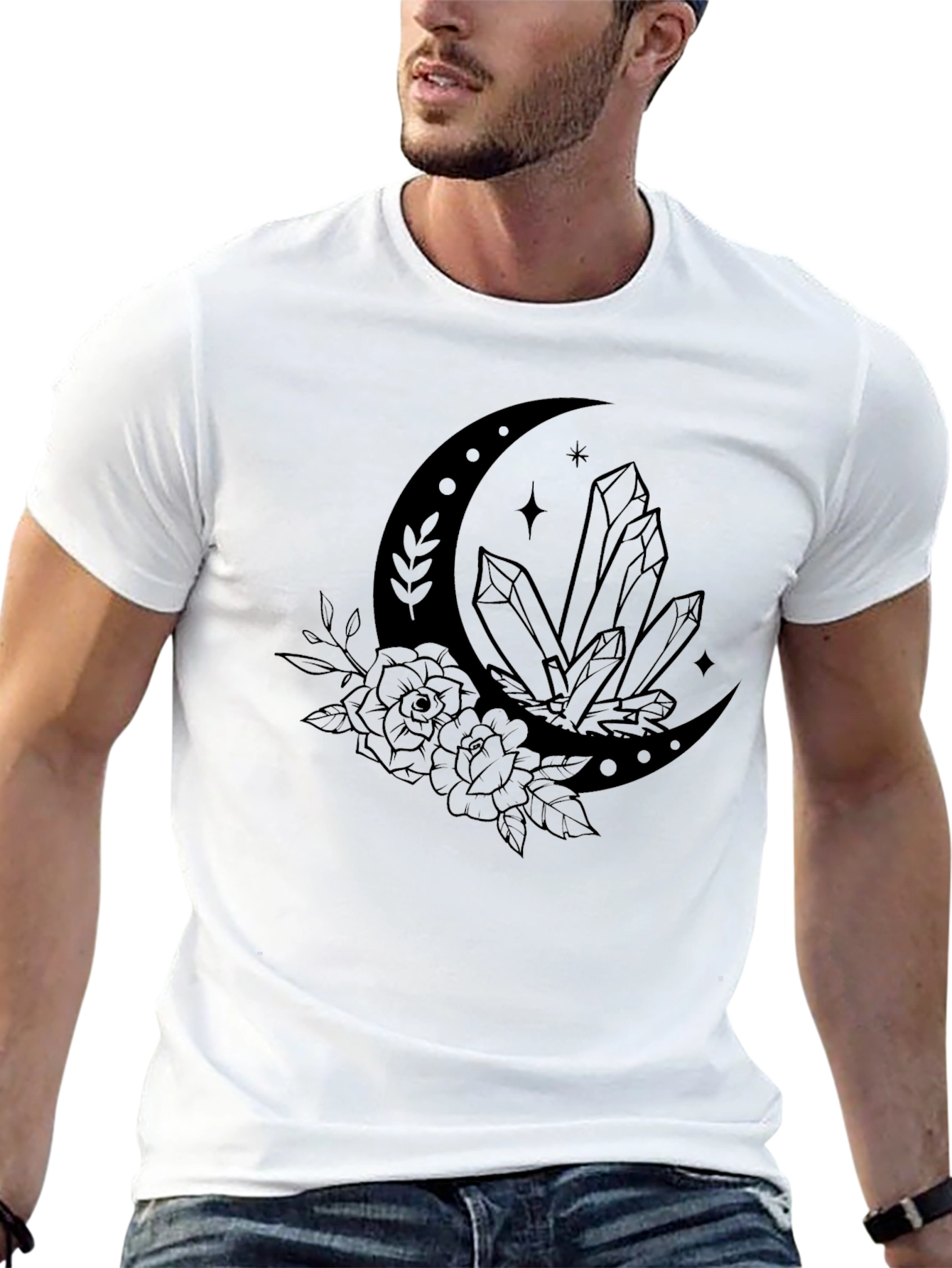 Crescent Moon Crystal T-Shirt - Black Graphic Tee