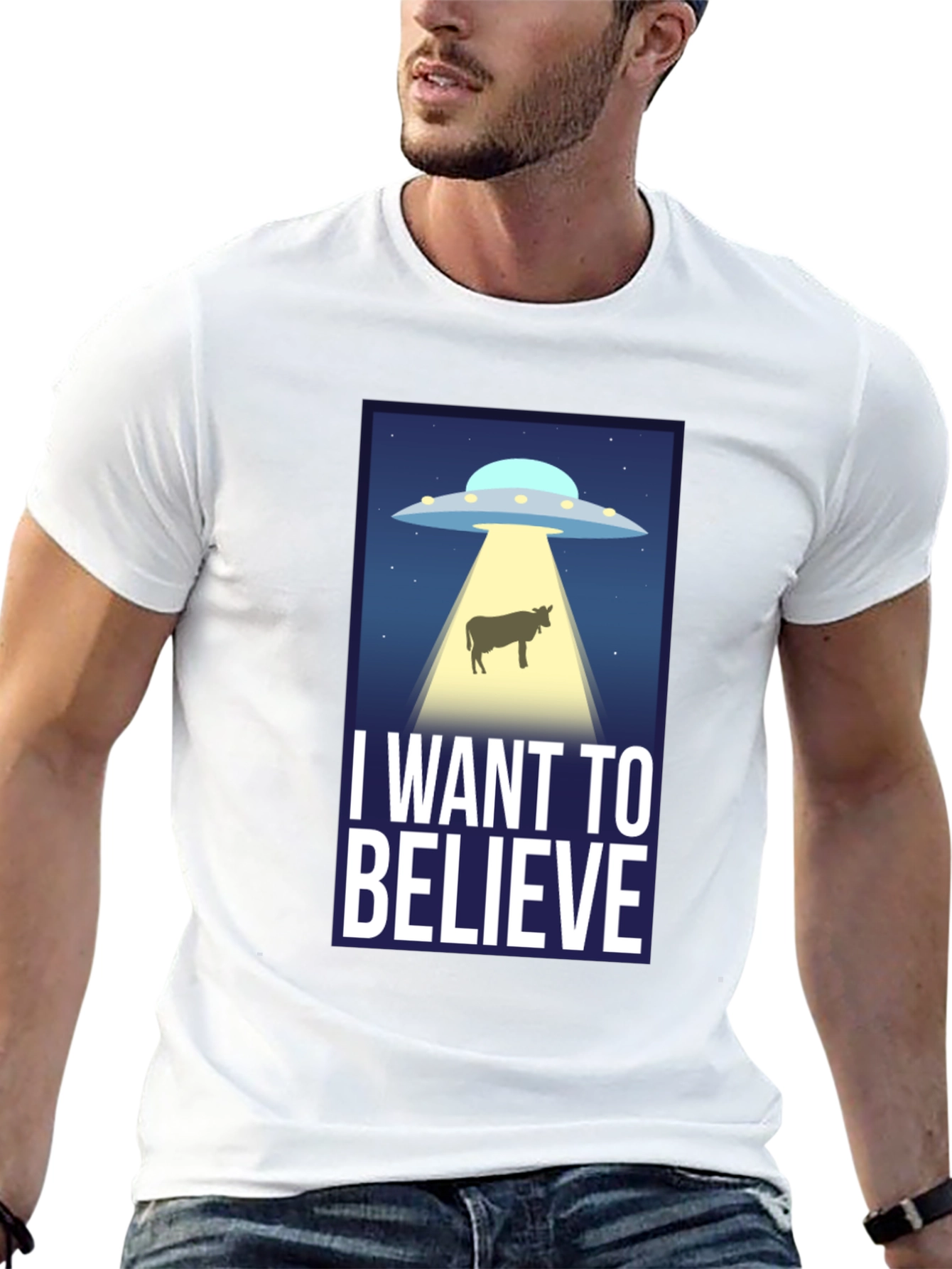 I Want to Believe UFO Cow Abduction T-Shirt