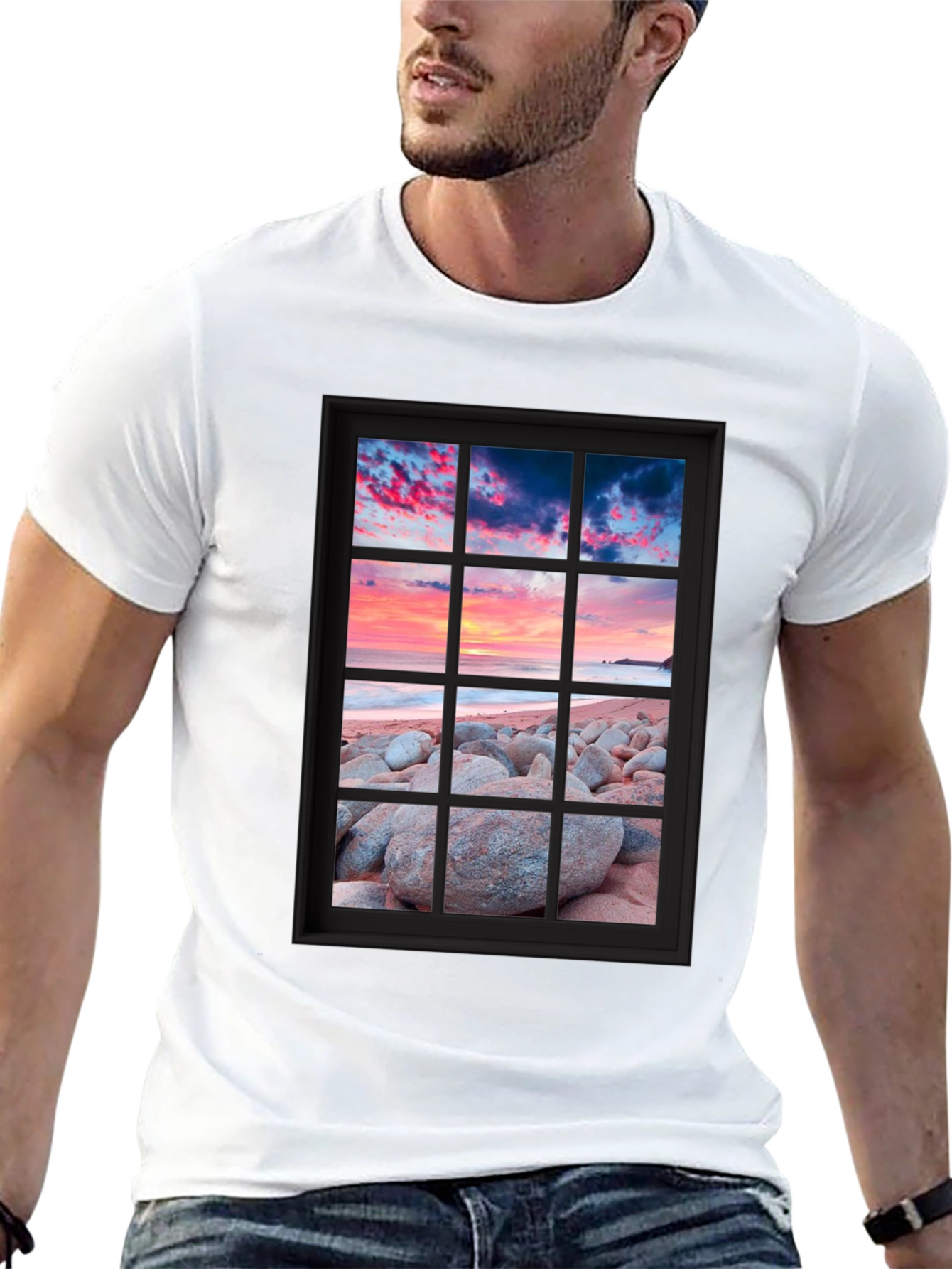 Sunset Beach Window Graphic Tee - Coastal View