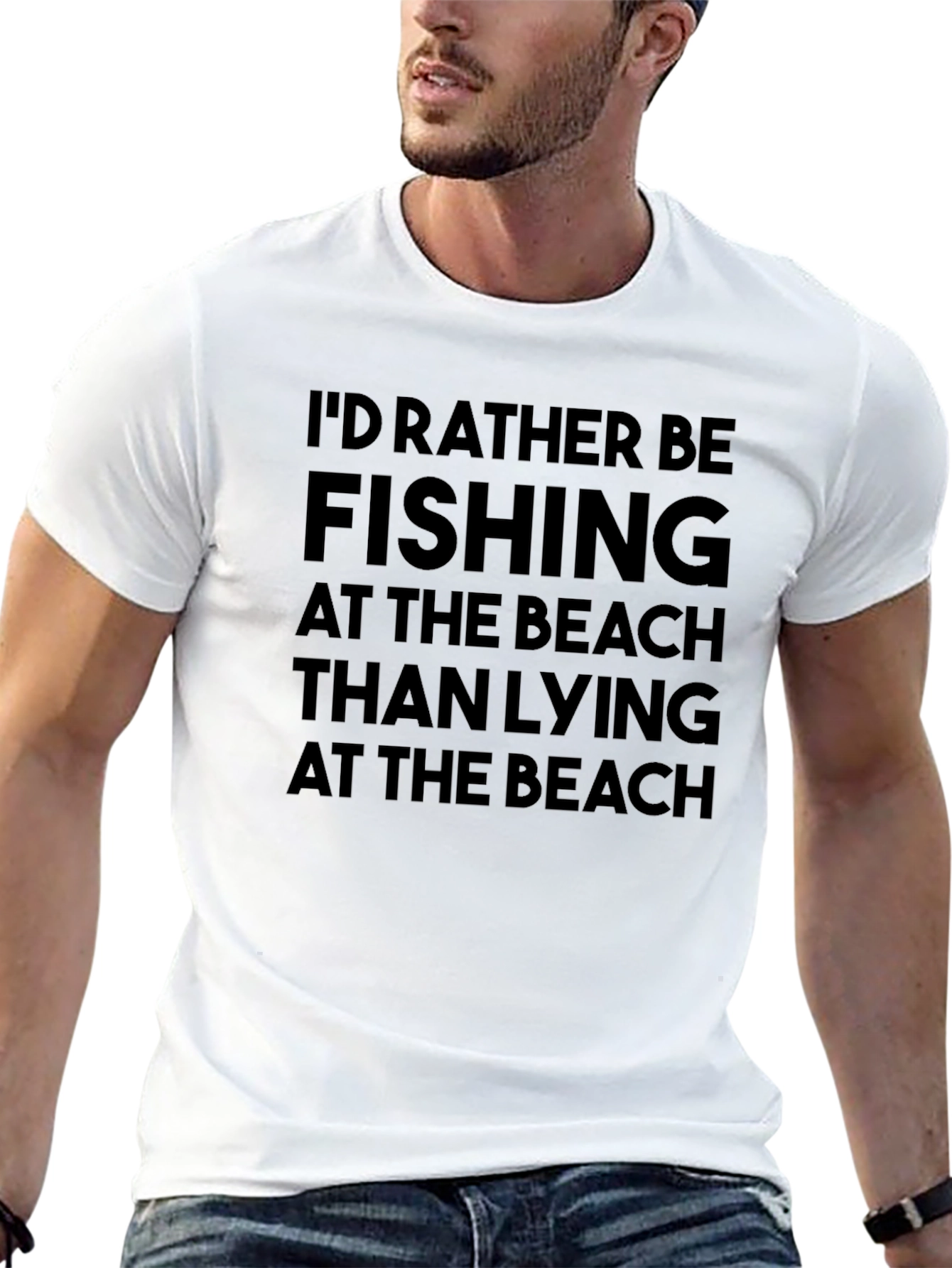 Fishing Over Beach T-Shirt - Black Cotton Tee