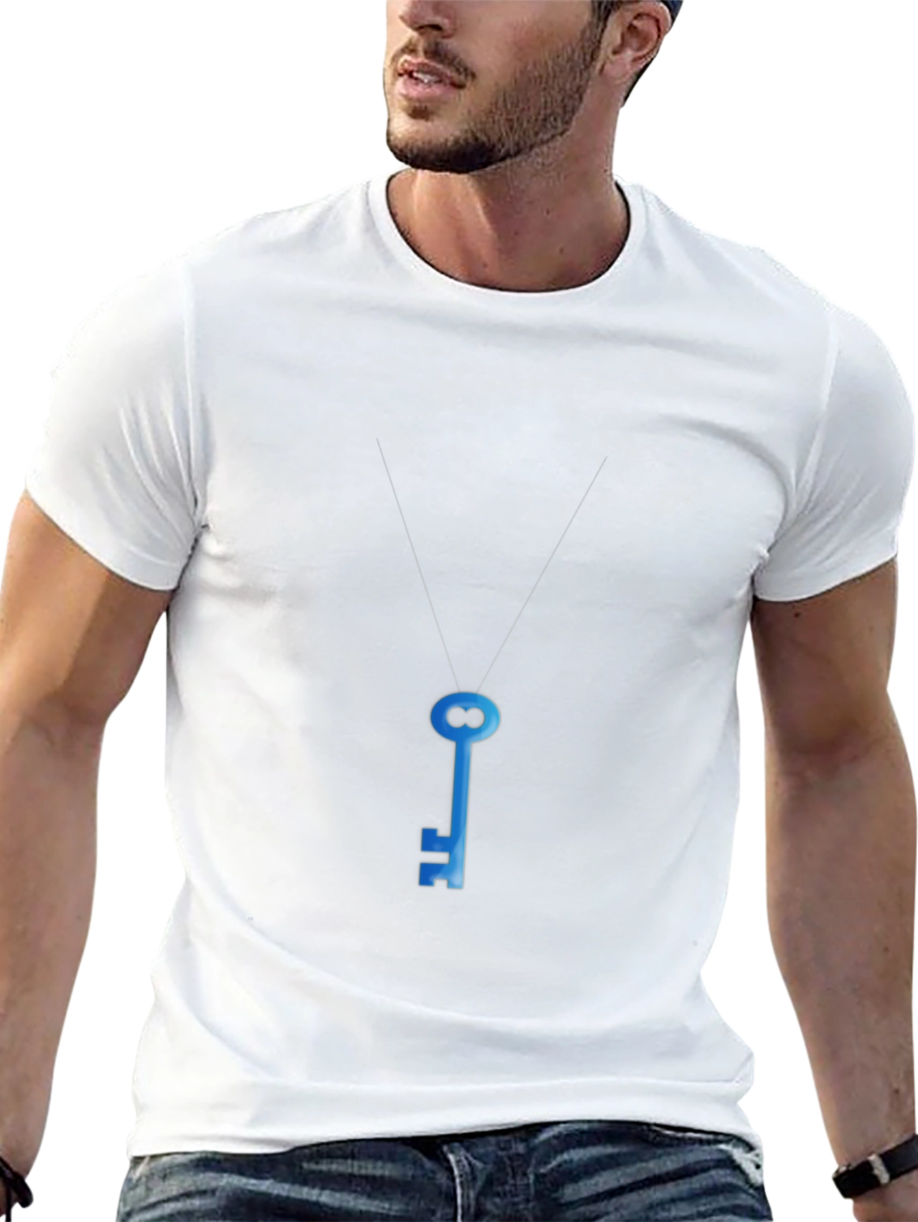 Mens Black T-Shirt with Blue Key Graphic