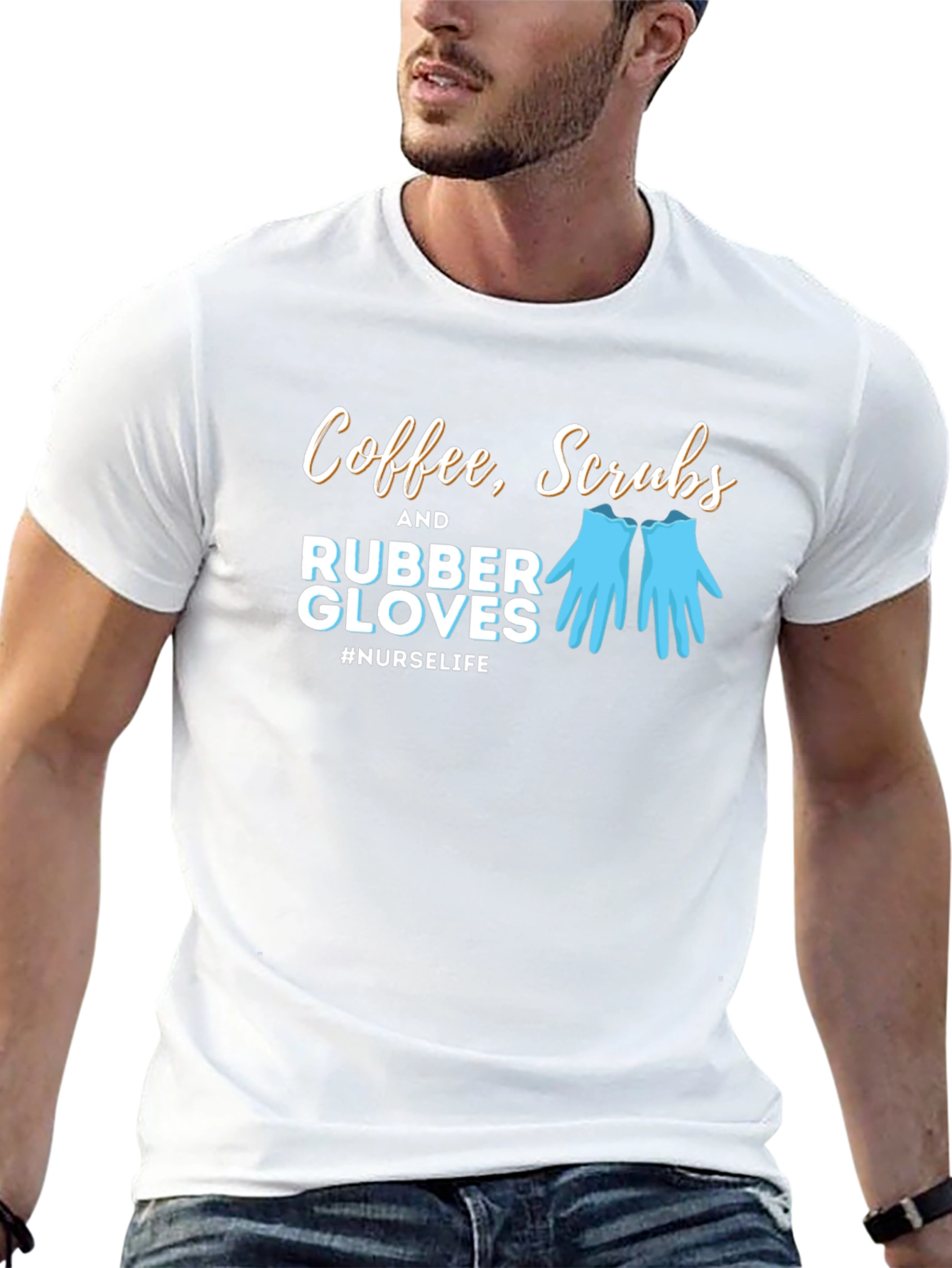 Nurse Life T-Shirt - Coffee Scrubs Rubber Gloves Tee