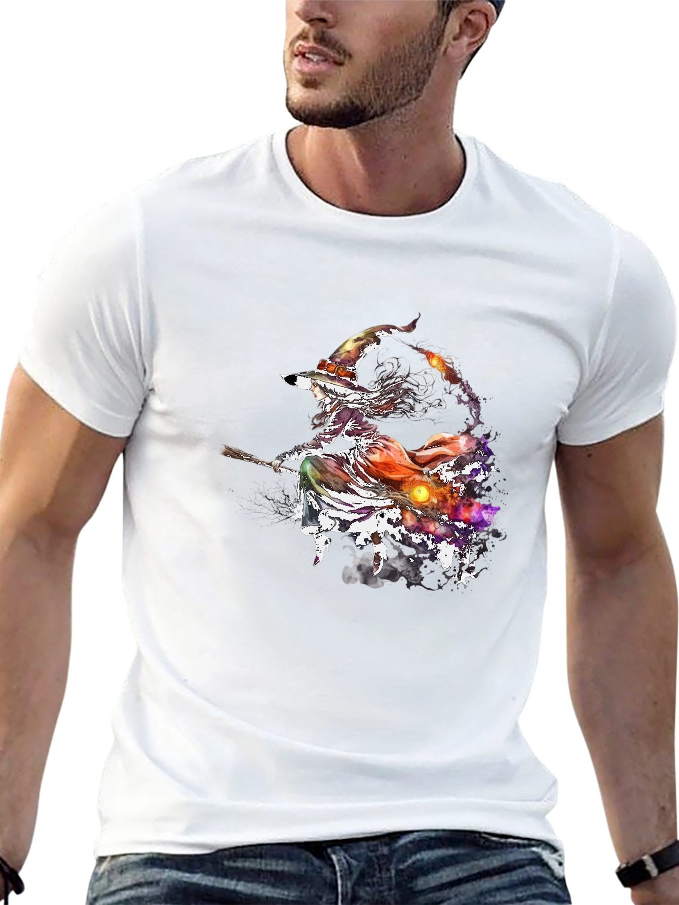 Witch on Broomstick Graphic T-Shirt - Halloween Tee