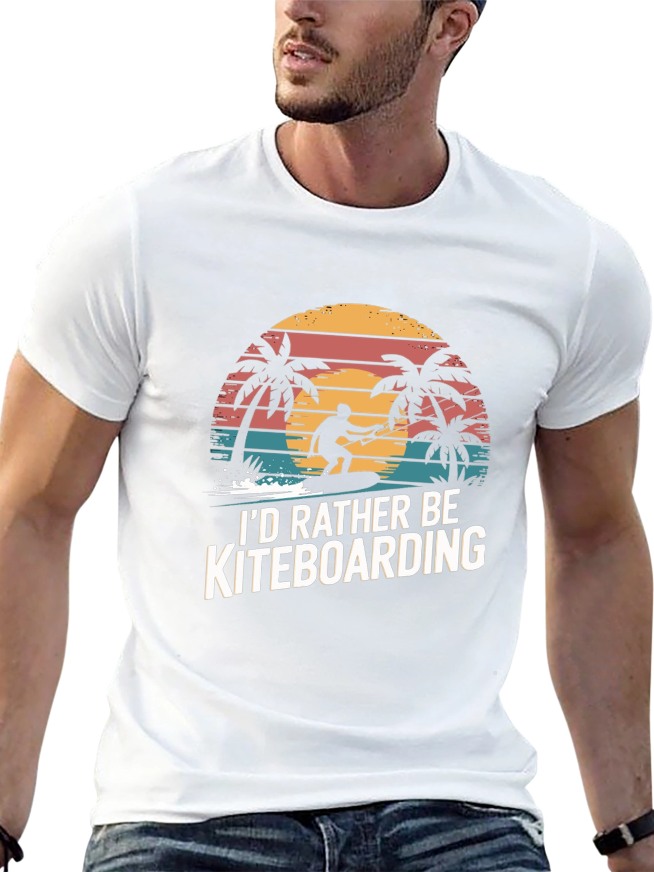 Kiteboarding T-Shirt - Palm Tree Sunset Design