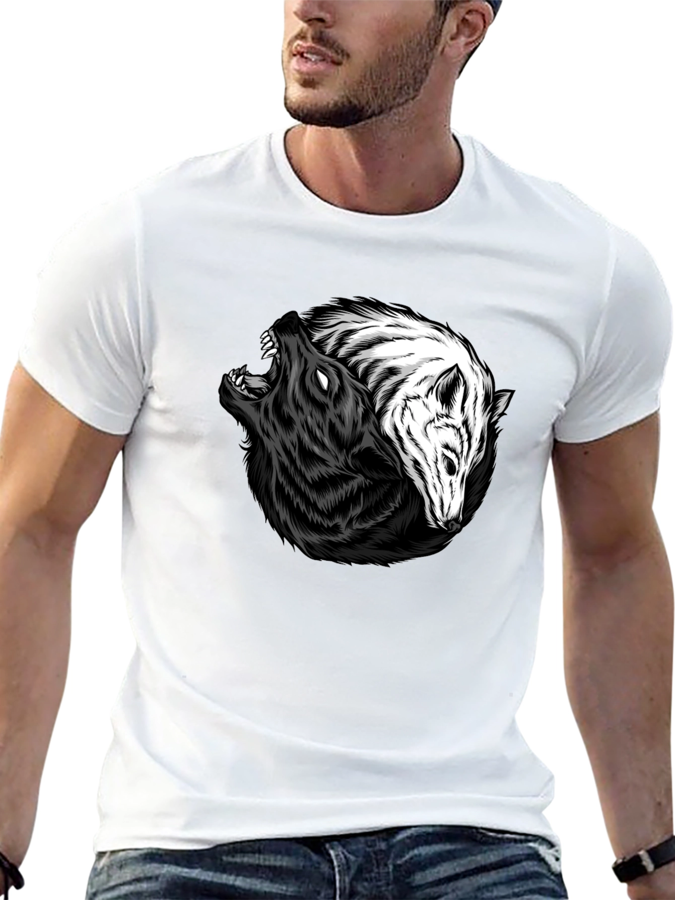 Yin Yang Wolves Graphic Tee - Black