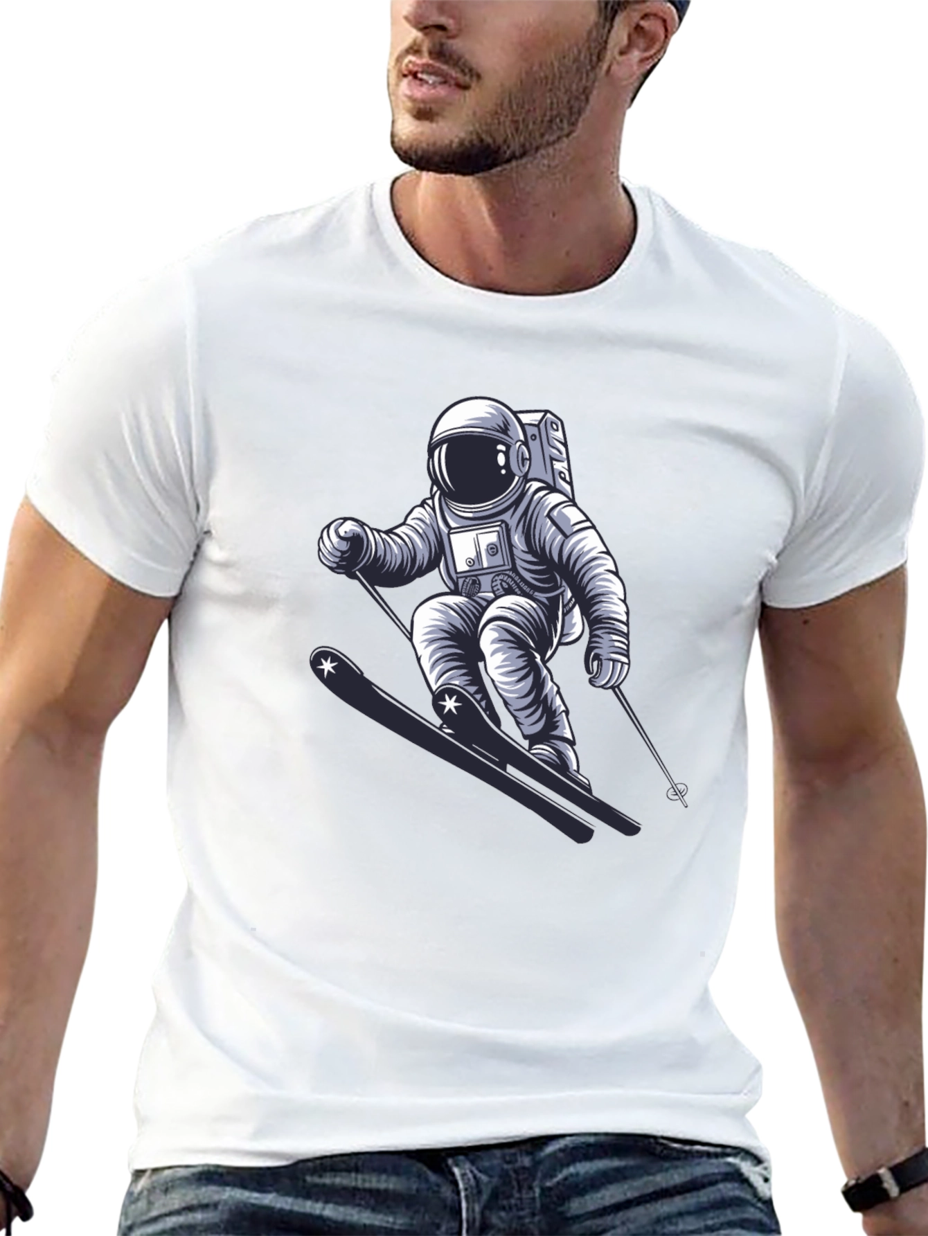 Astronaut Skiing Graphic T-Shirt - Cool Space Tee