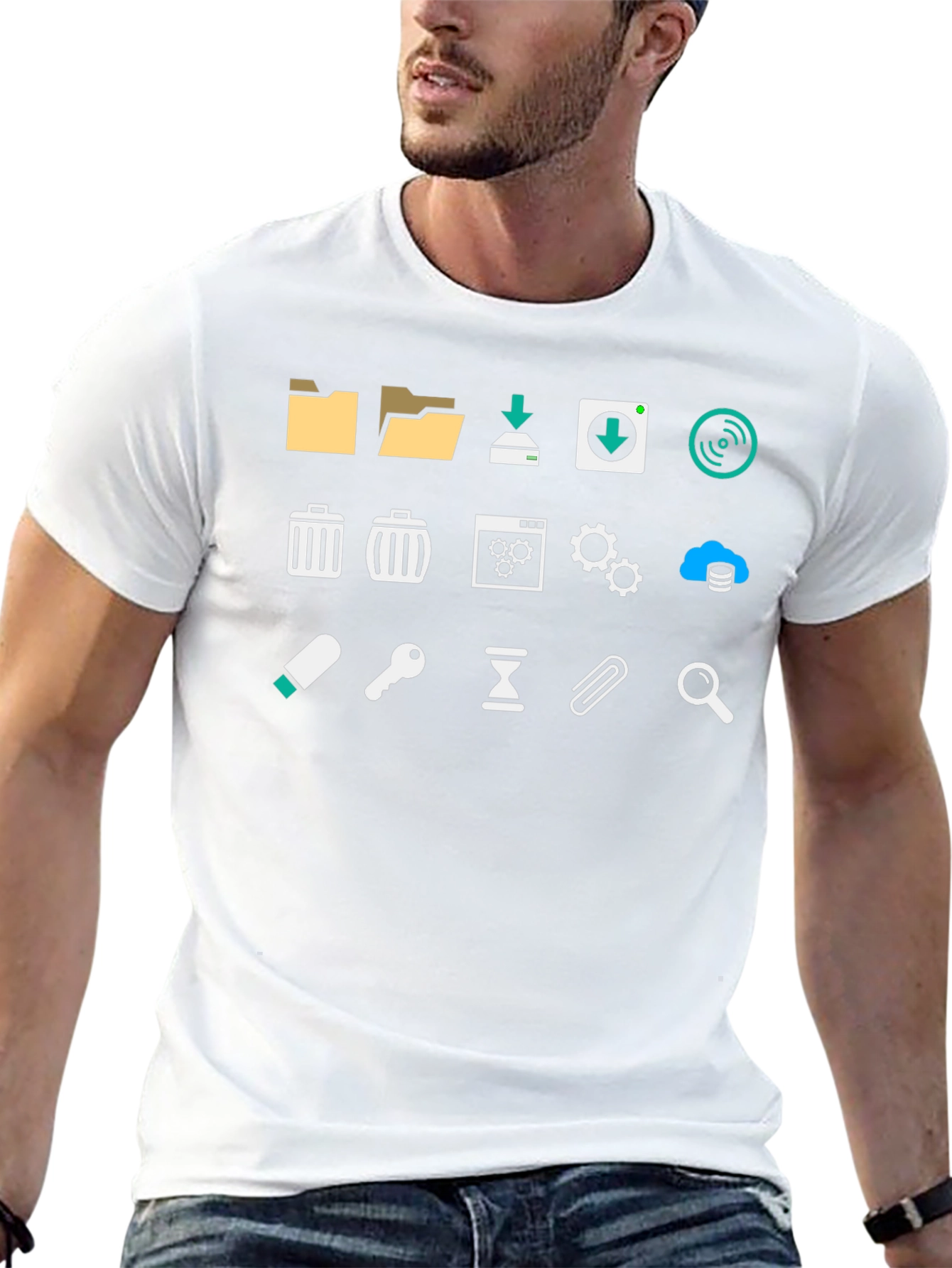 Geeky Icon Pattern Black T-Shirt