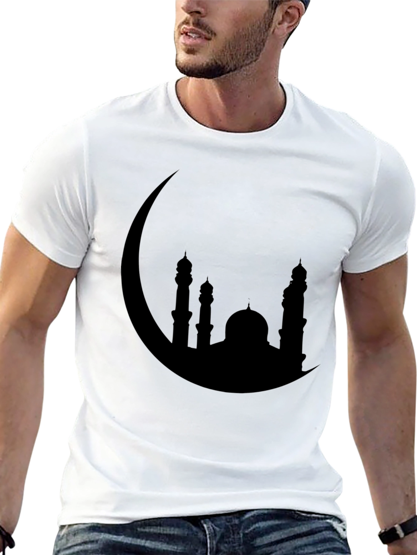 Crescent Moon Mosque Silhouette Black T-Shirt