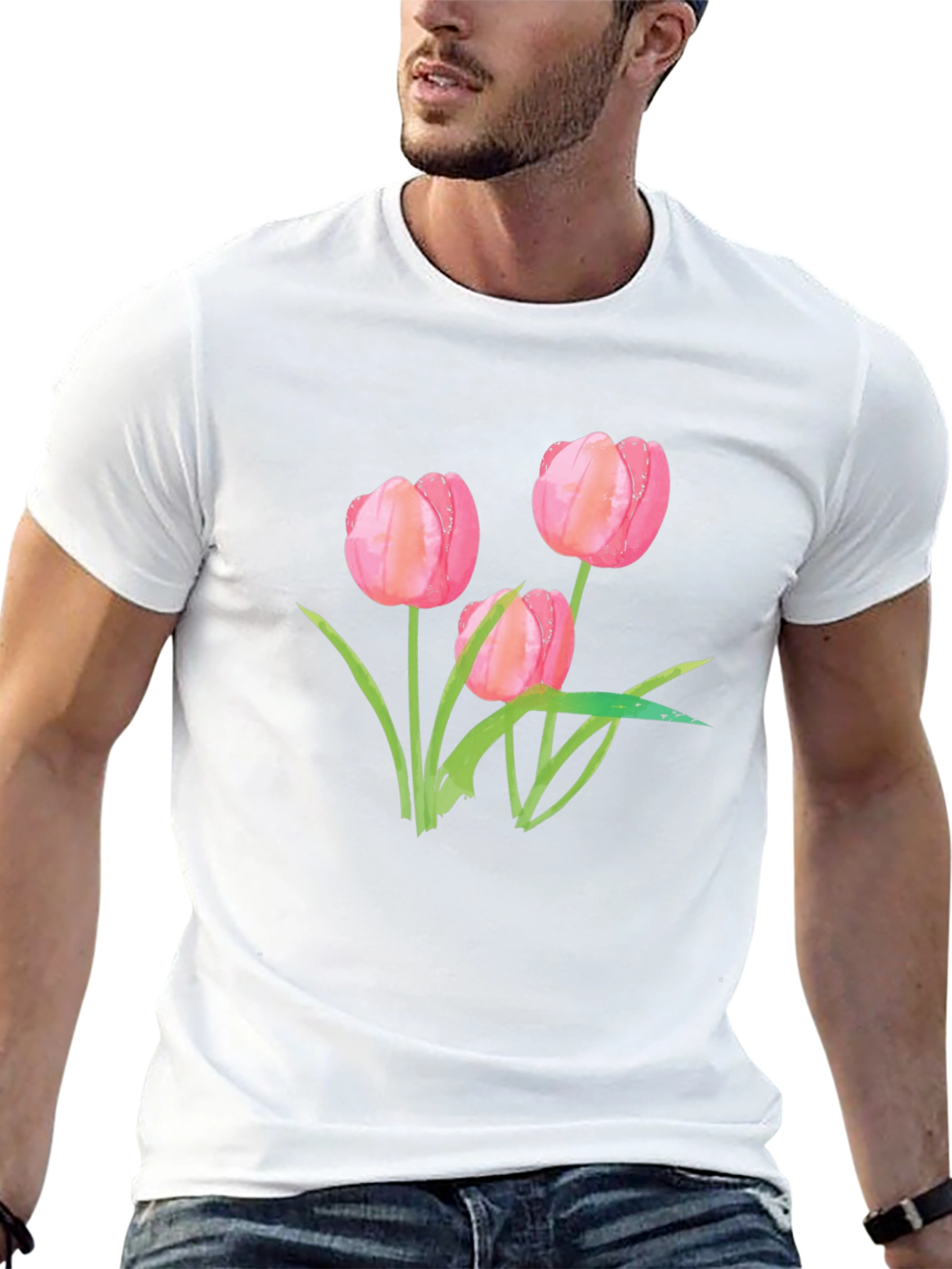 Floral Tulip Graphic Tee - Stylish Black T-Shirt