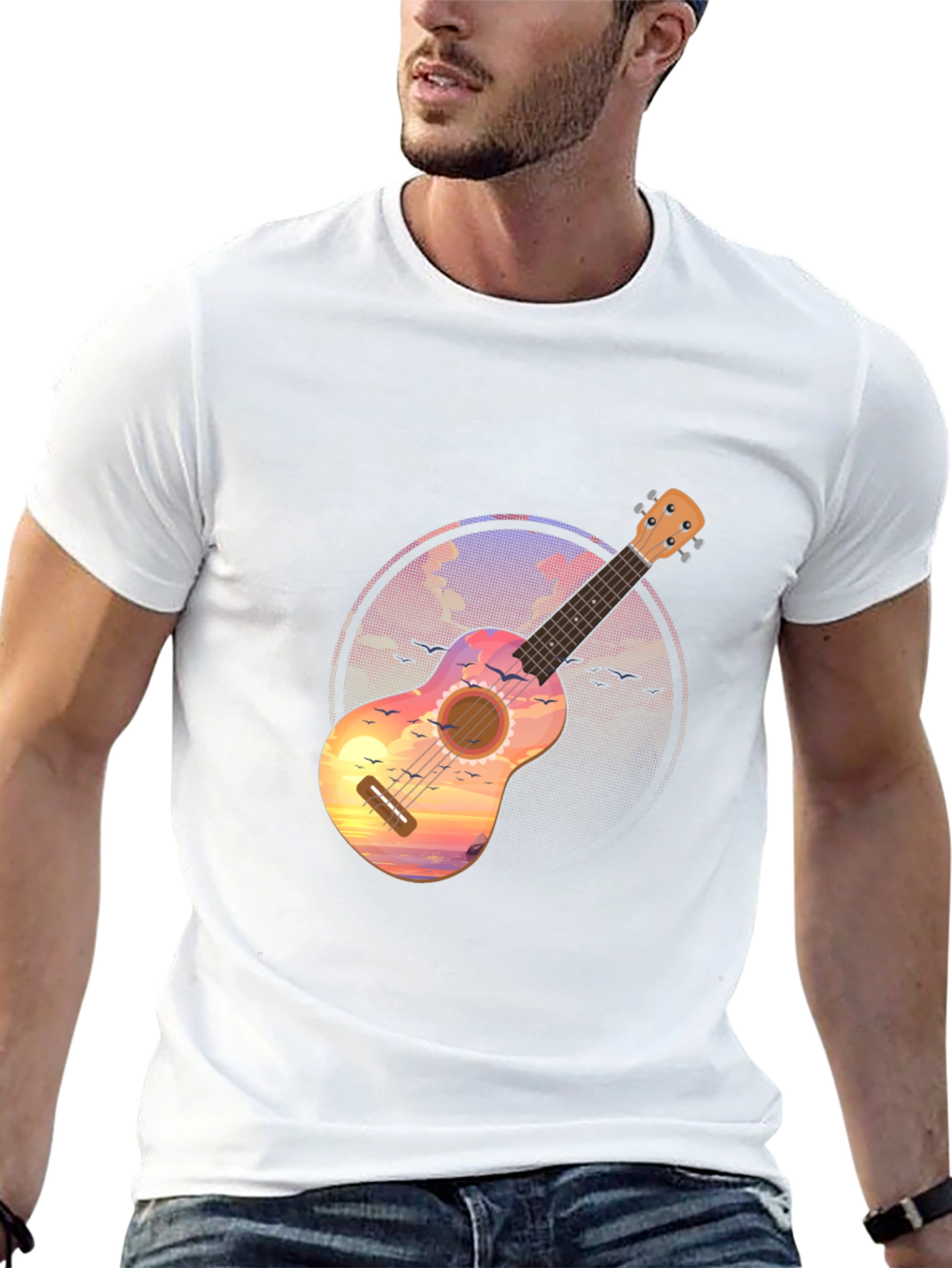 Ukulele Sunset Graphic Tee - Tropical Vibe