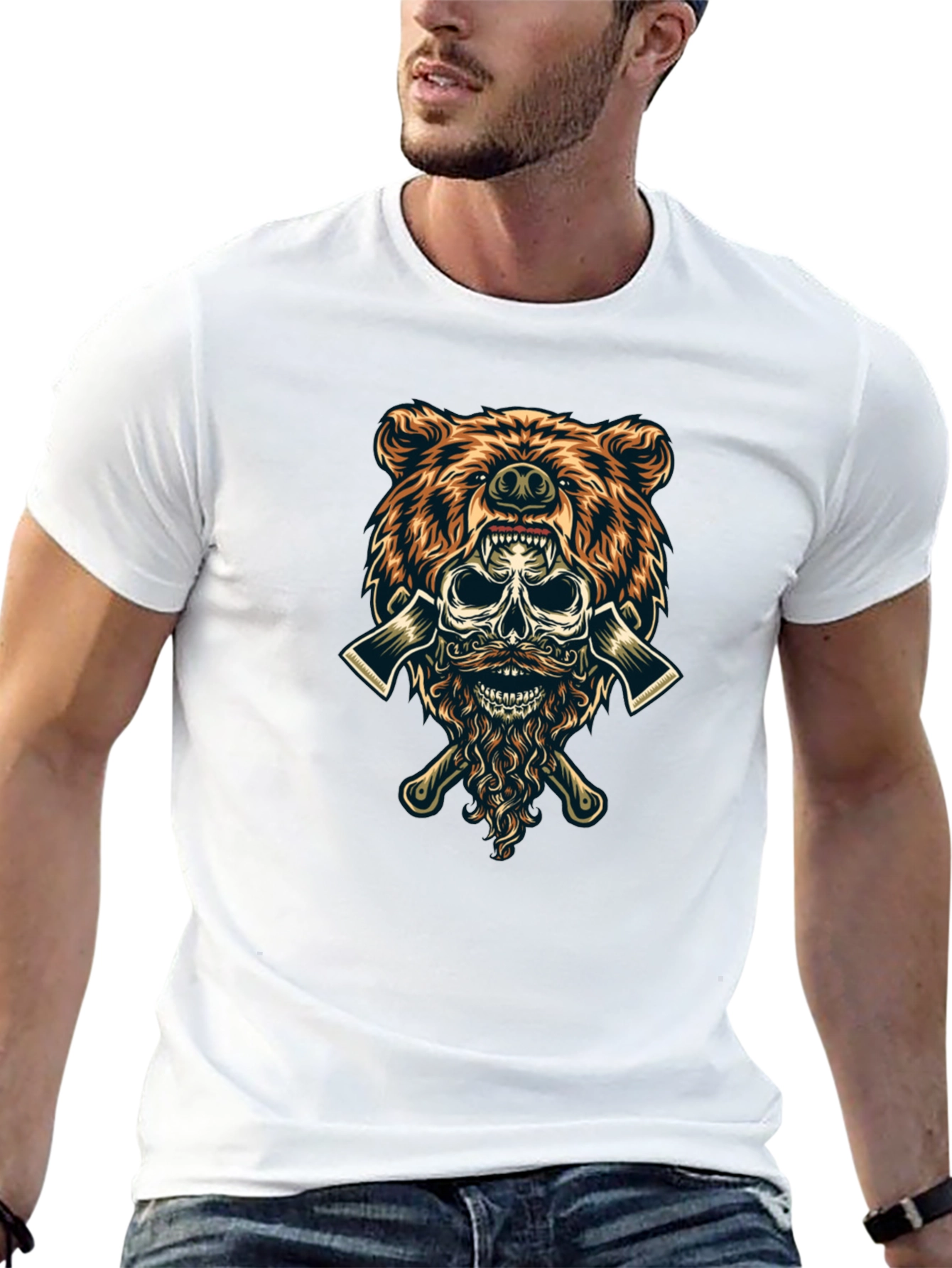 Bear Skull Lumberjack Axes Graphic Tee