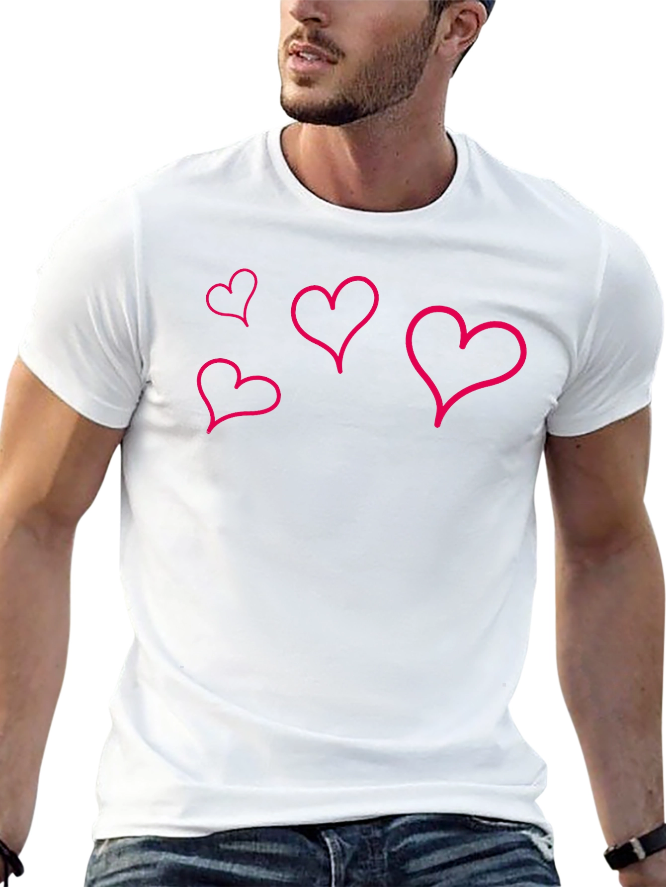 Mens Black T-Shirt with Pink Heart Designs