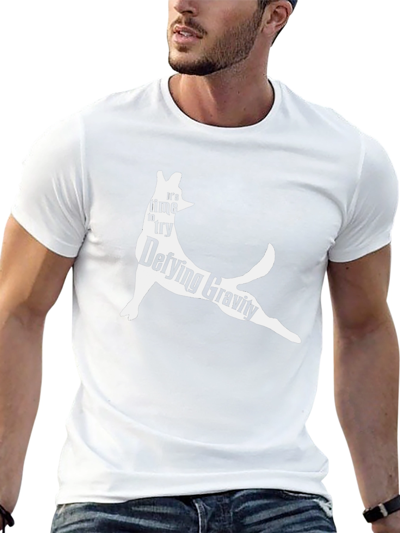 Defying Gravity Dog T-Shirt – Funny Dog Lover Graphic Tee
