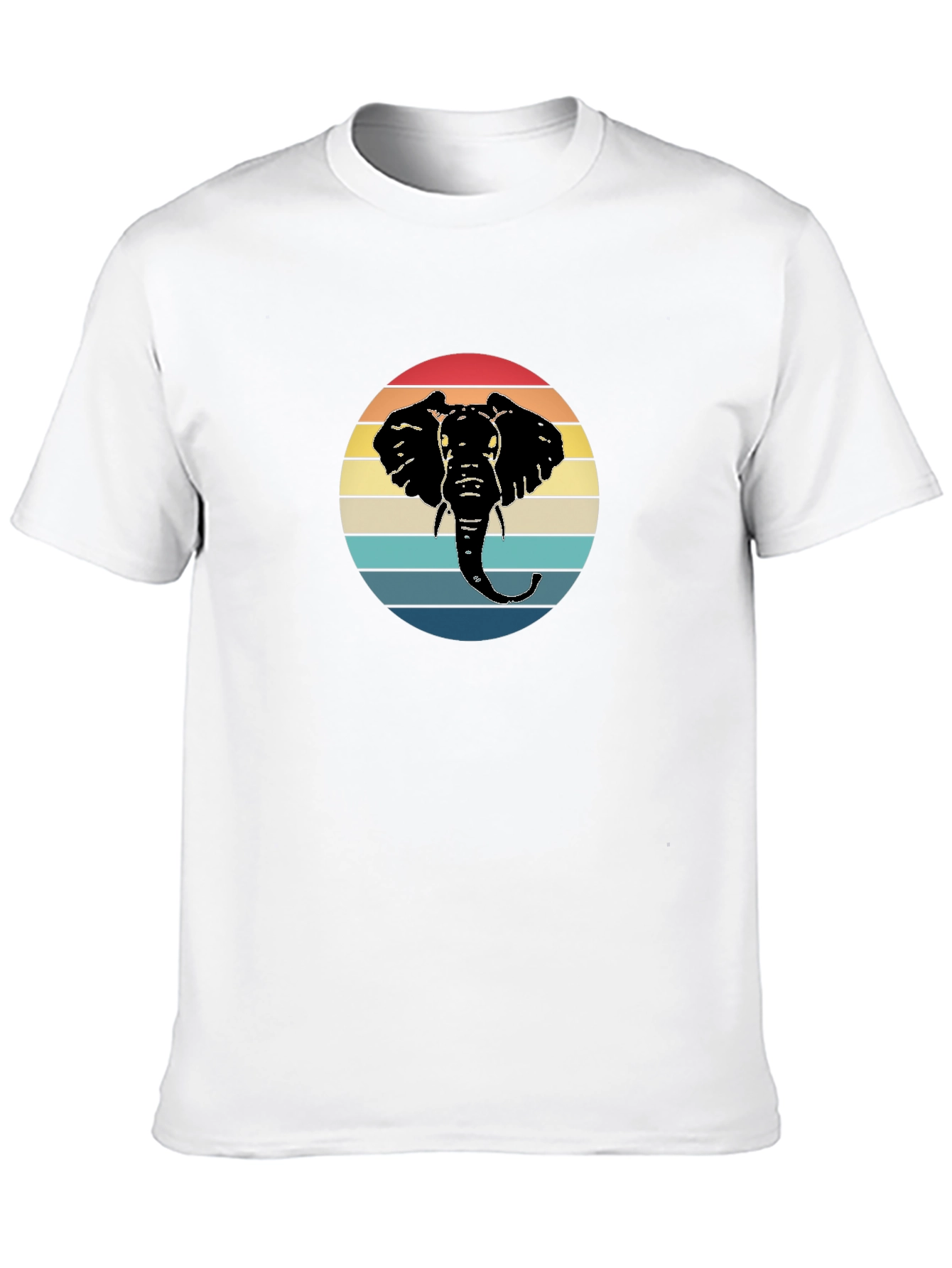 Retro Elephant Sunset Black T-Shirt