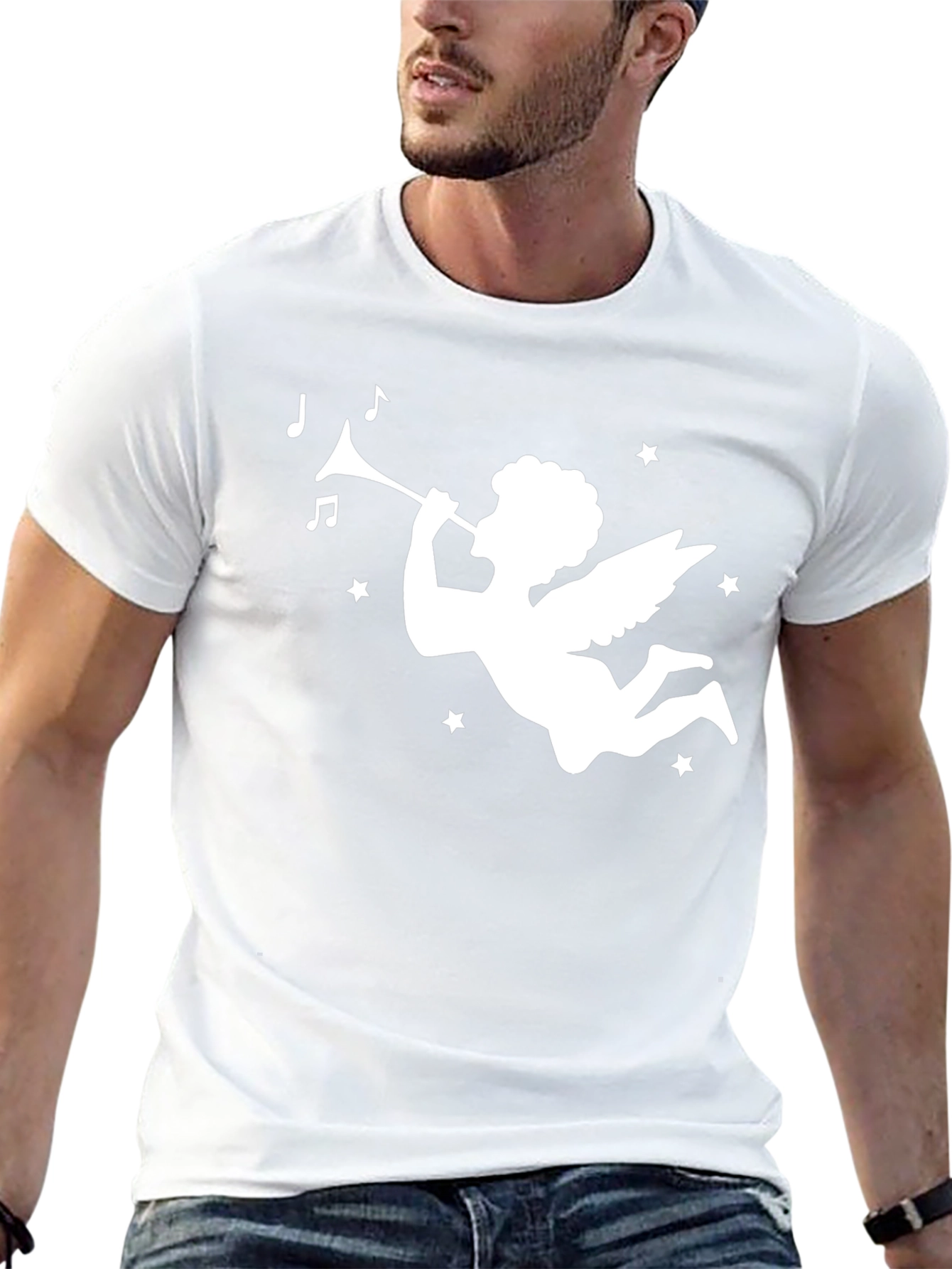 Angel Trumpet Graphic Tee - Stylish Black Cotton T-Shirt