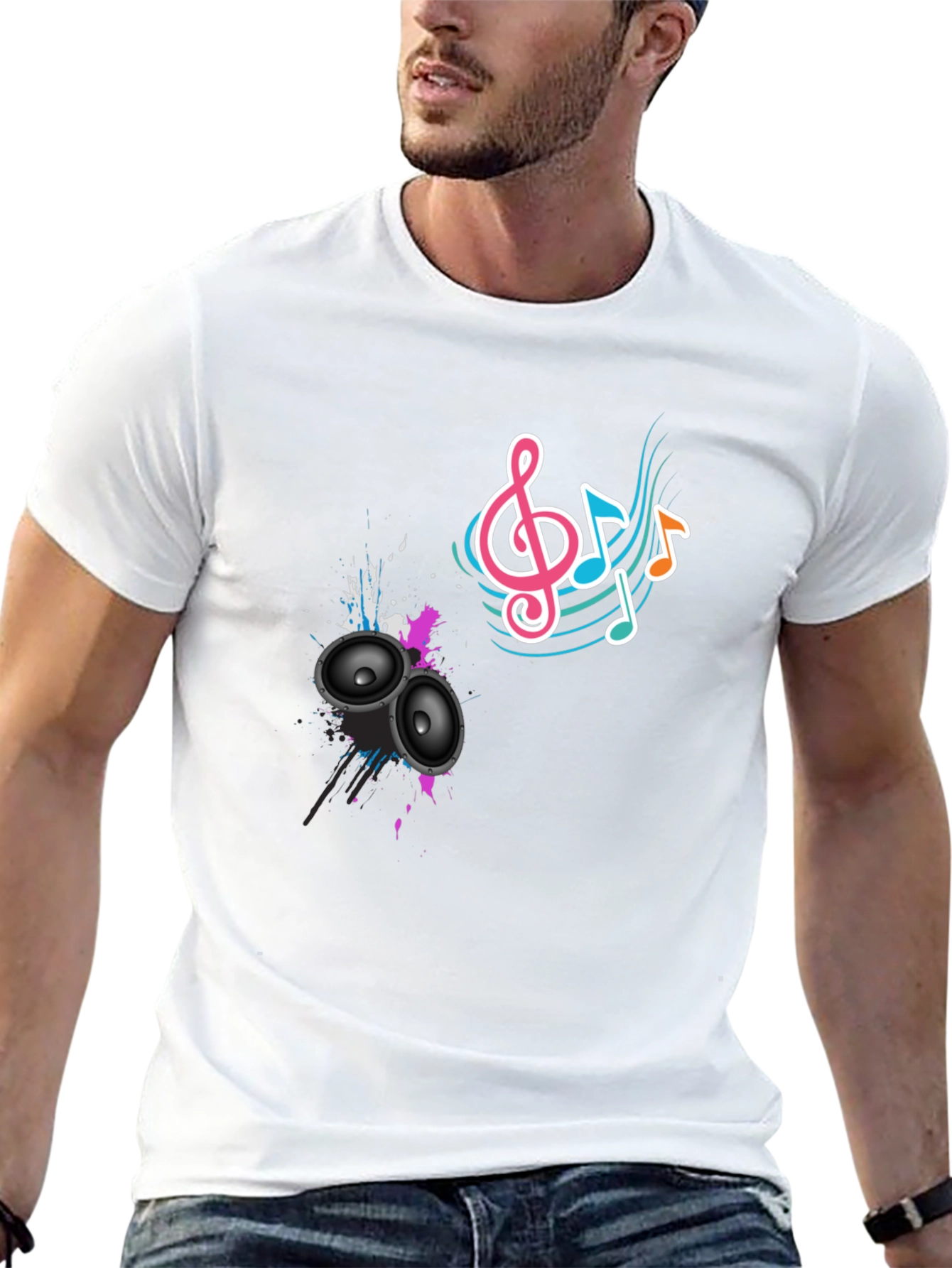 Music Vibes Tee - Speaker & Note Graphic Print