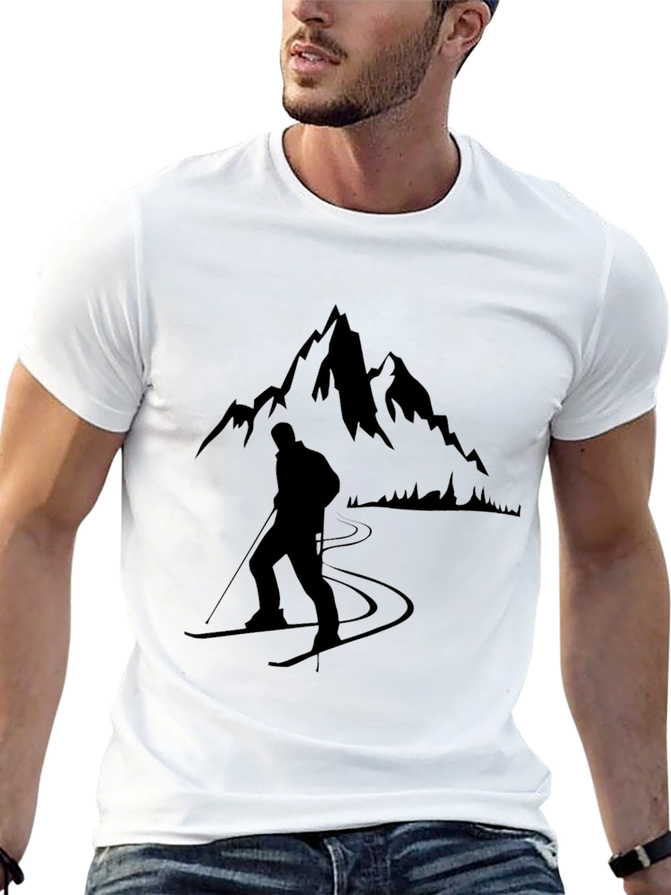 Mountain Skier Graphic Tee - Black Cotton Comfort