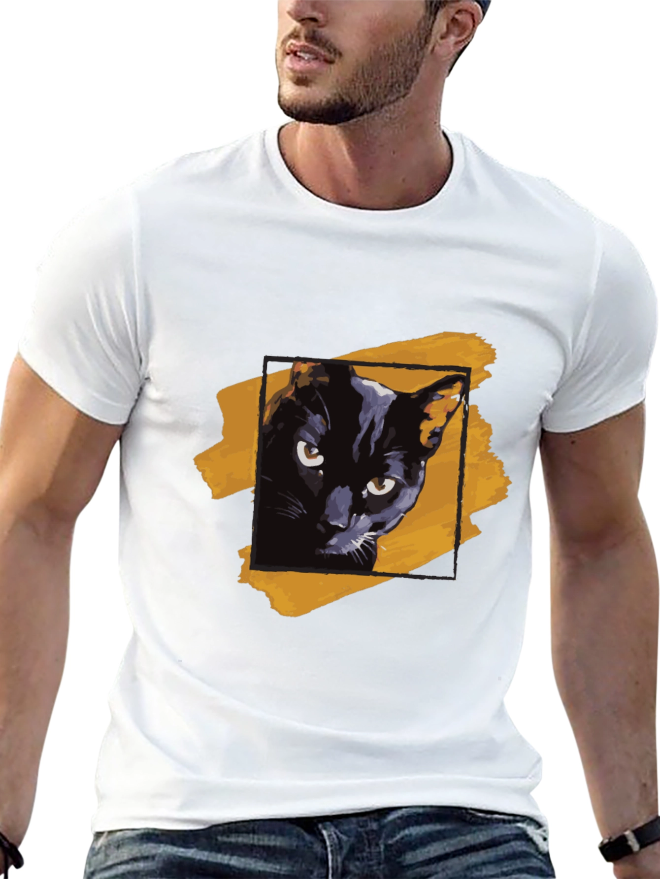 Black Cat Graphic Tee - Trendy Mens T-Shirt