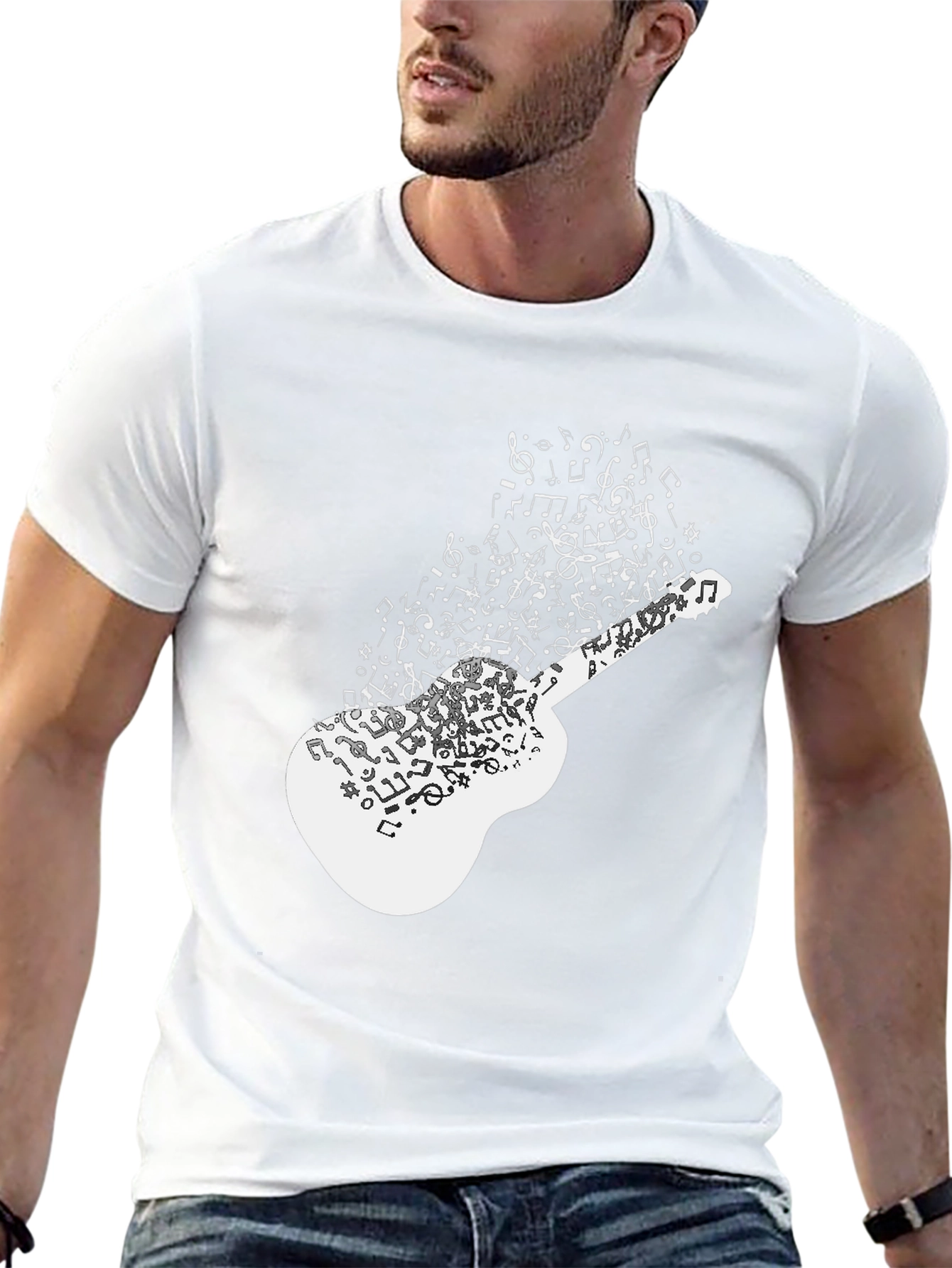 Musical Guitar Notes Graphic Black T-Shirt