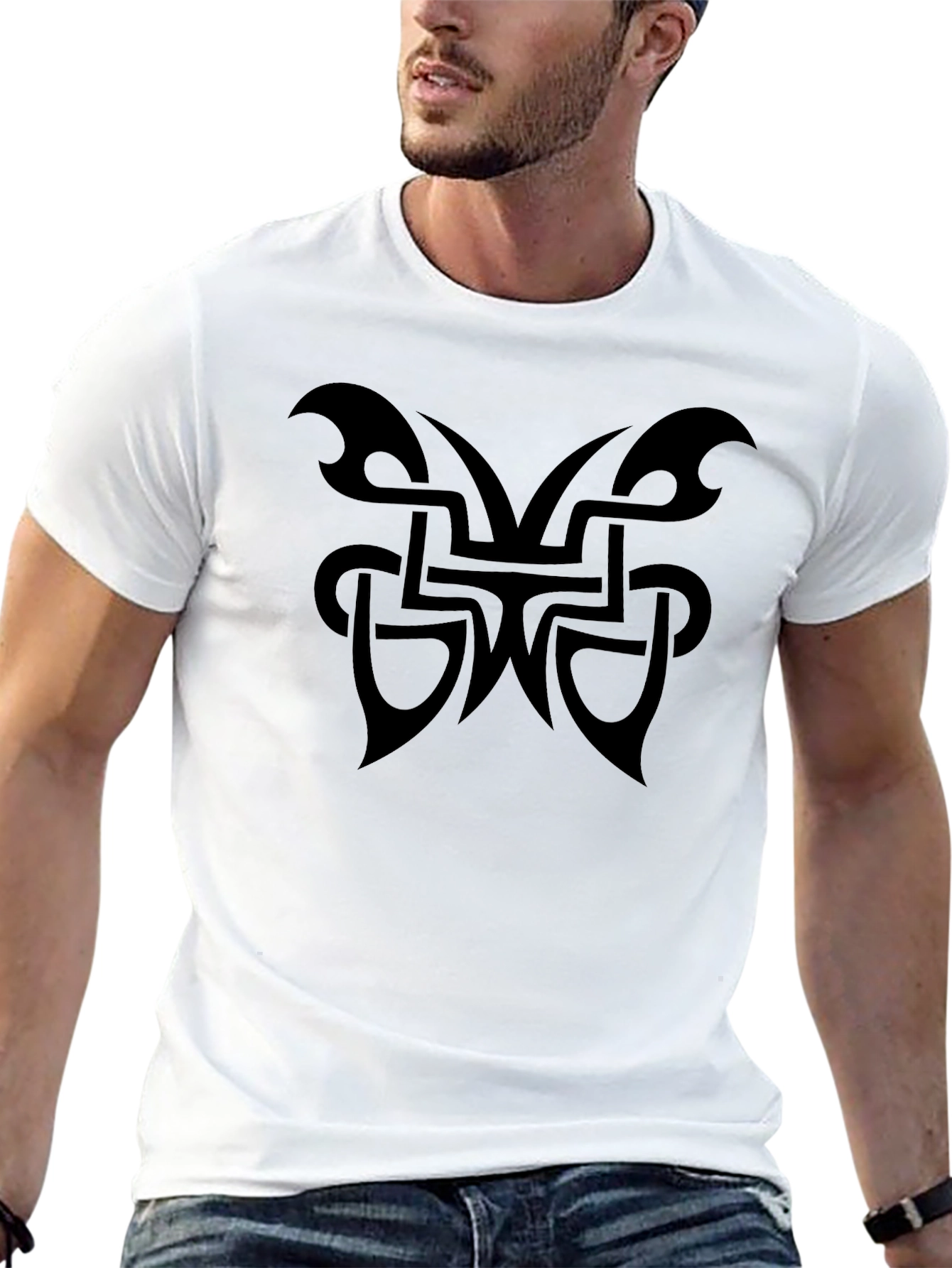 Mens Black T-Shirt with Tribal Butterfly Design