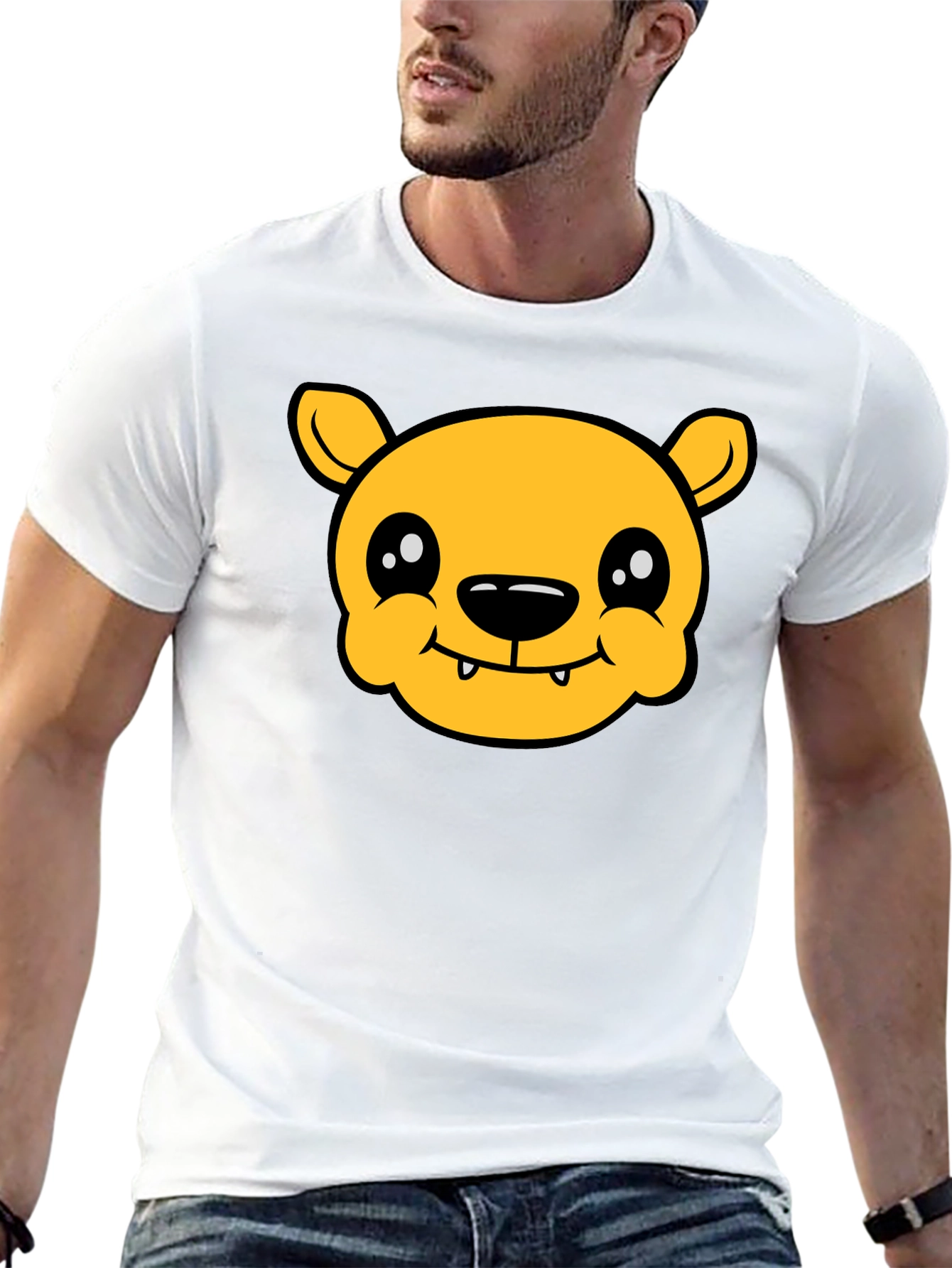 Cute Cartoon Bear Graphic T-Shirt - Black Cotton Tee
