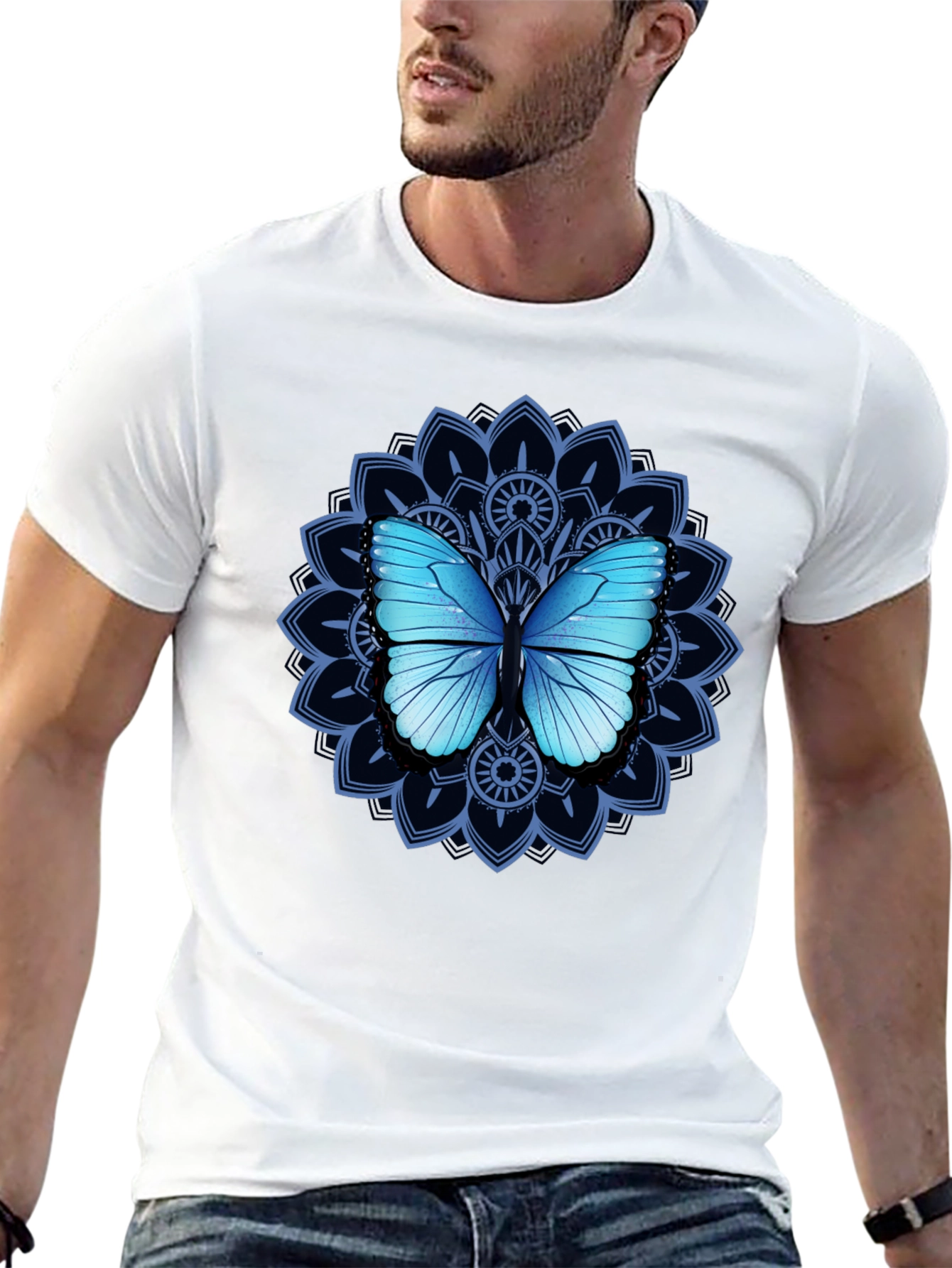Butterfly Mandala Graphic Tee - Elegant Design