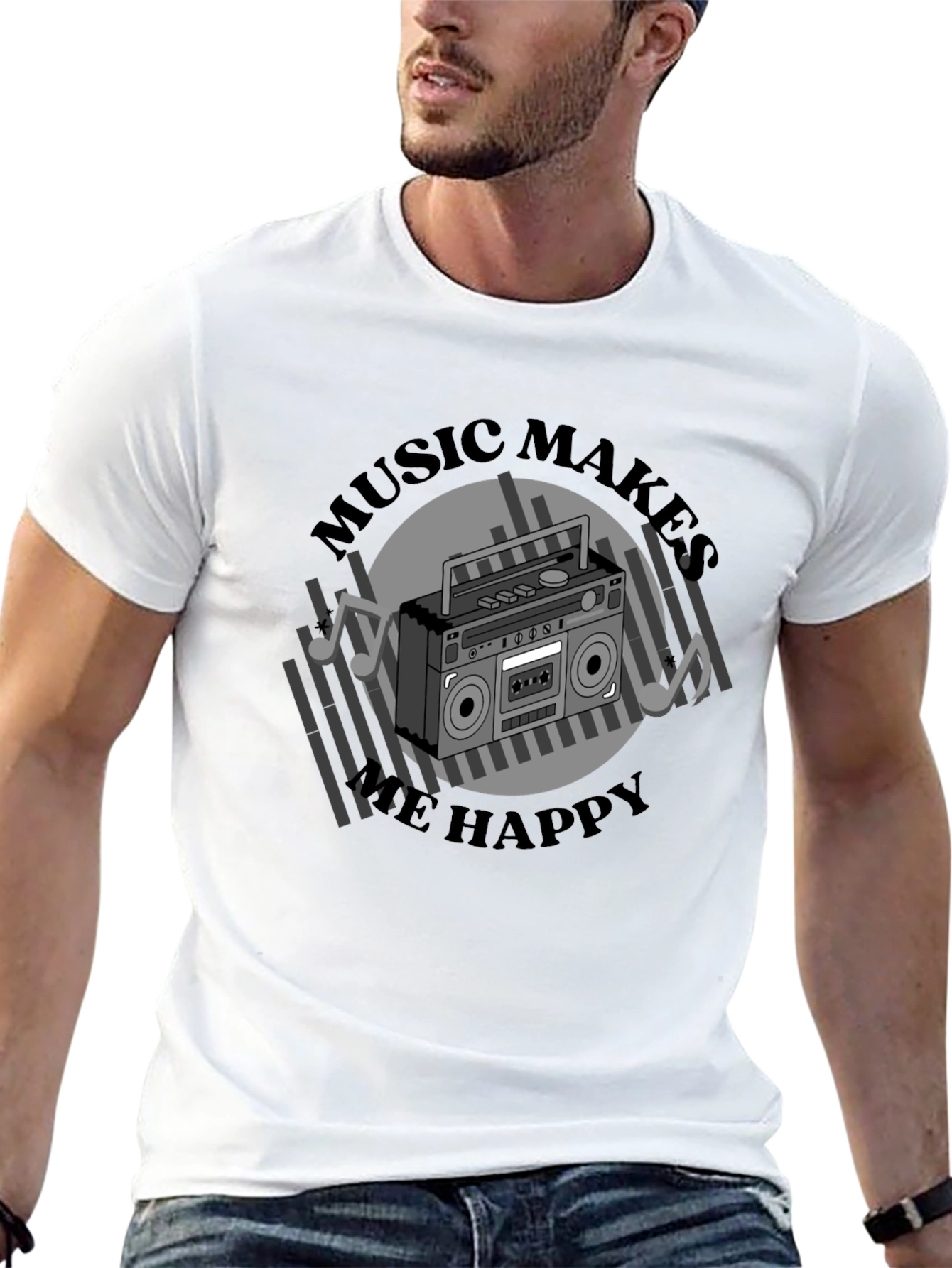Music Makes Me Happy Black Graphic Tee