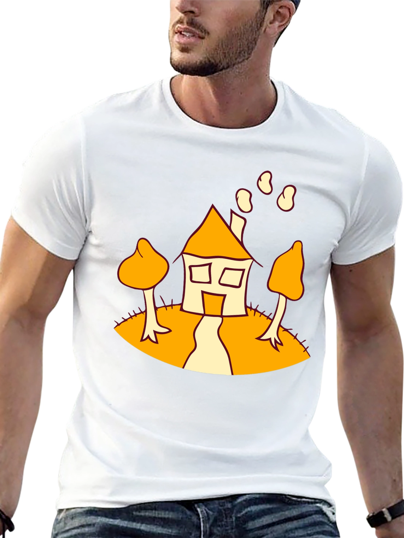 Cartoon House Print Black T-Shirt