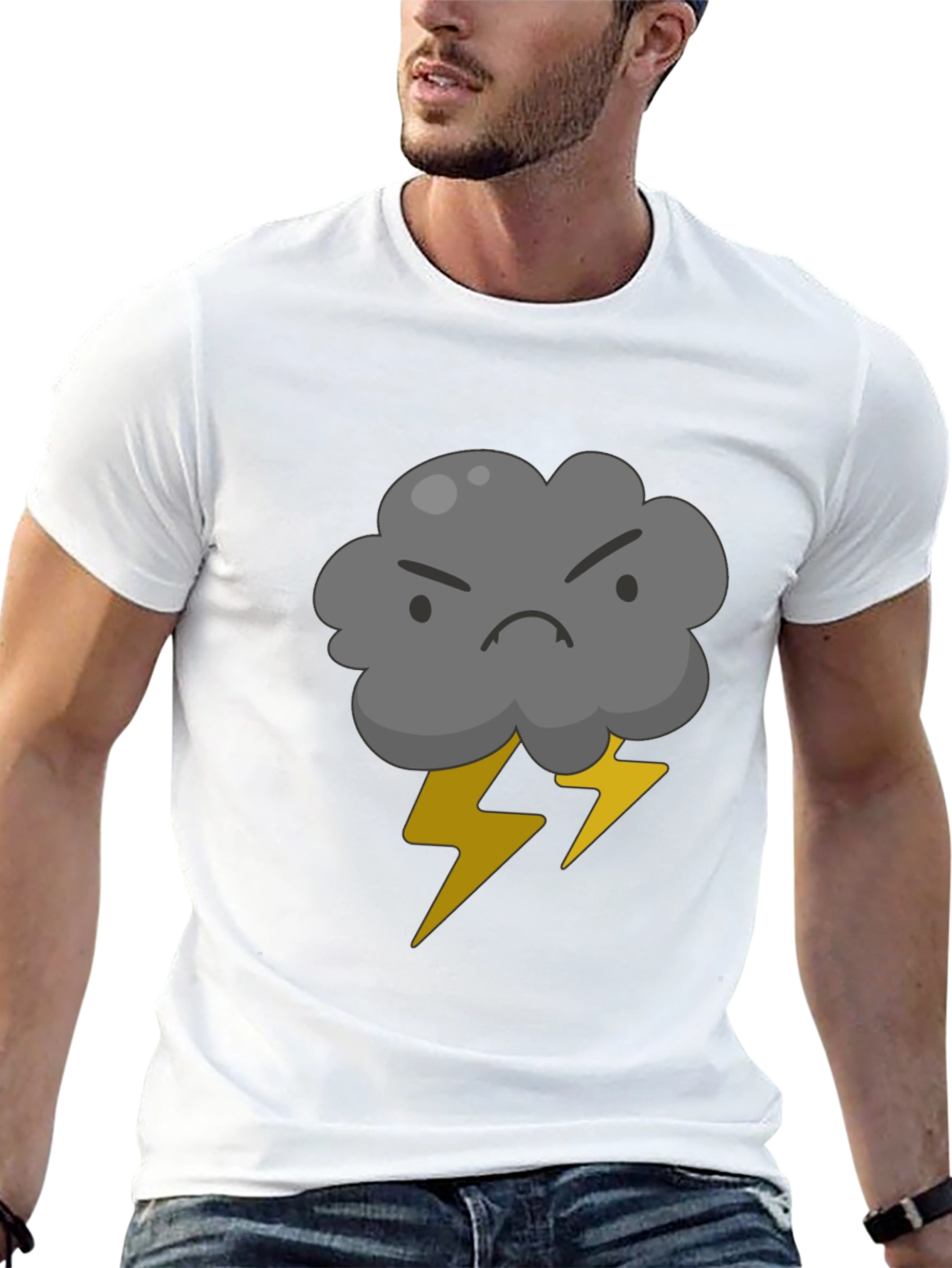 Angry Cloud and Lightning Bolt Black T-Shirt