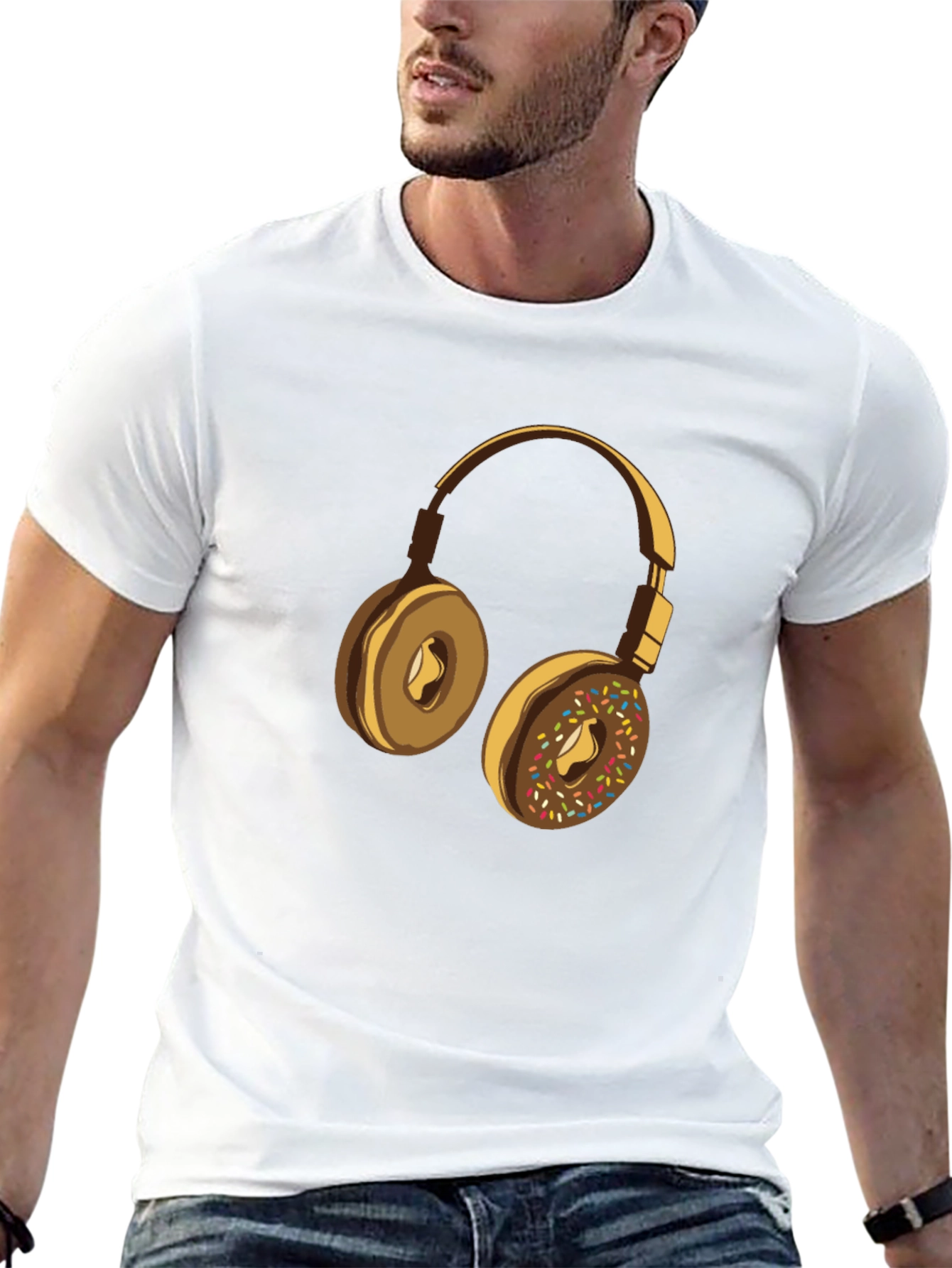 Donut Headphones Graphic Tee - Casual Black T-Shirt