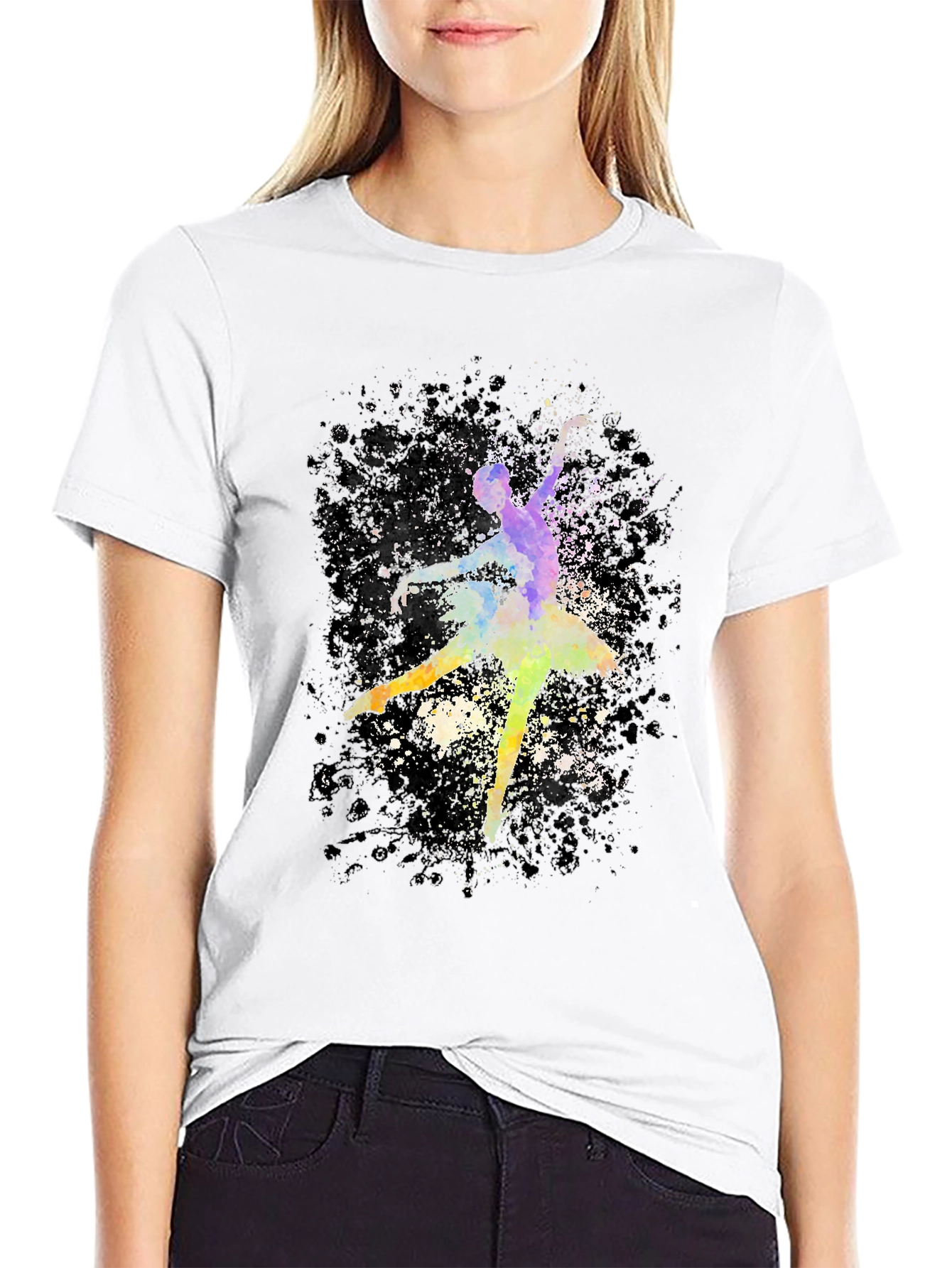 Watercolor Ballerina Black T-Shirt