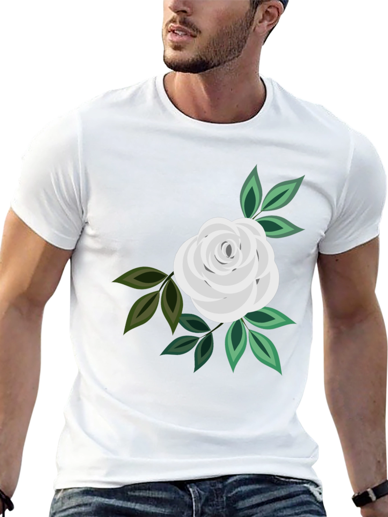 White Rose Graphic Black T-Shirt
