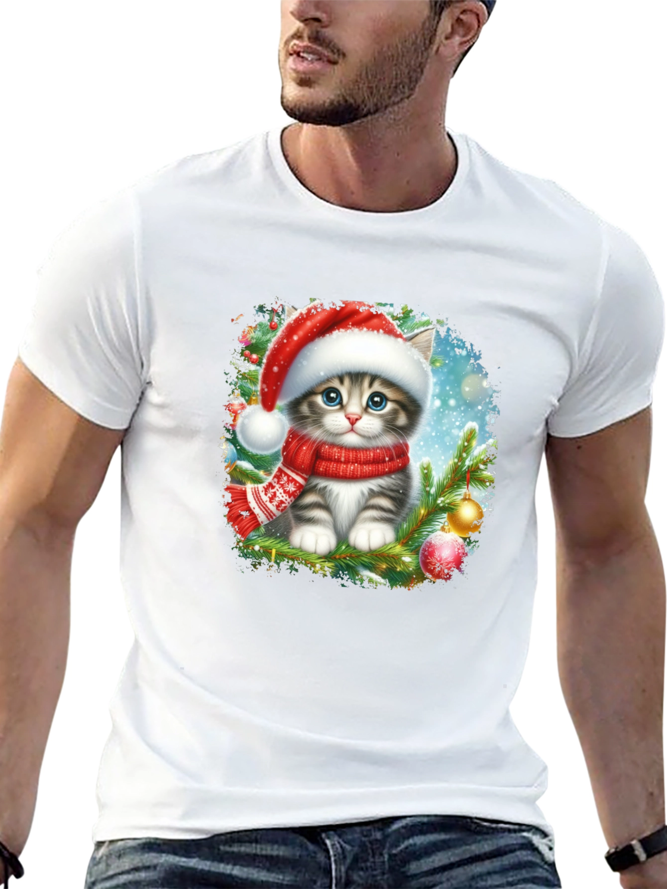 Christmas Cat T-Shirt: Santa Hat Kitten Tee