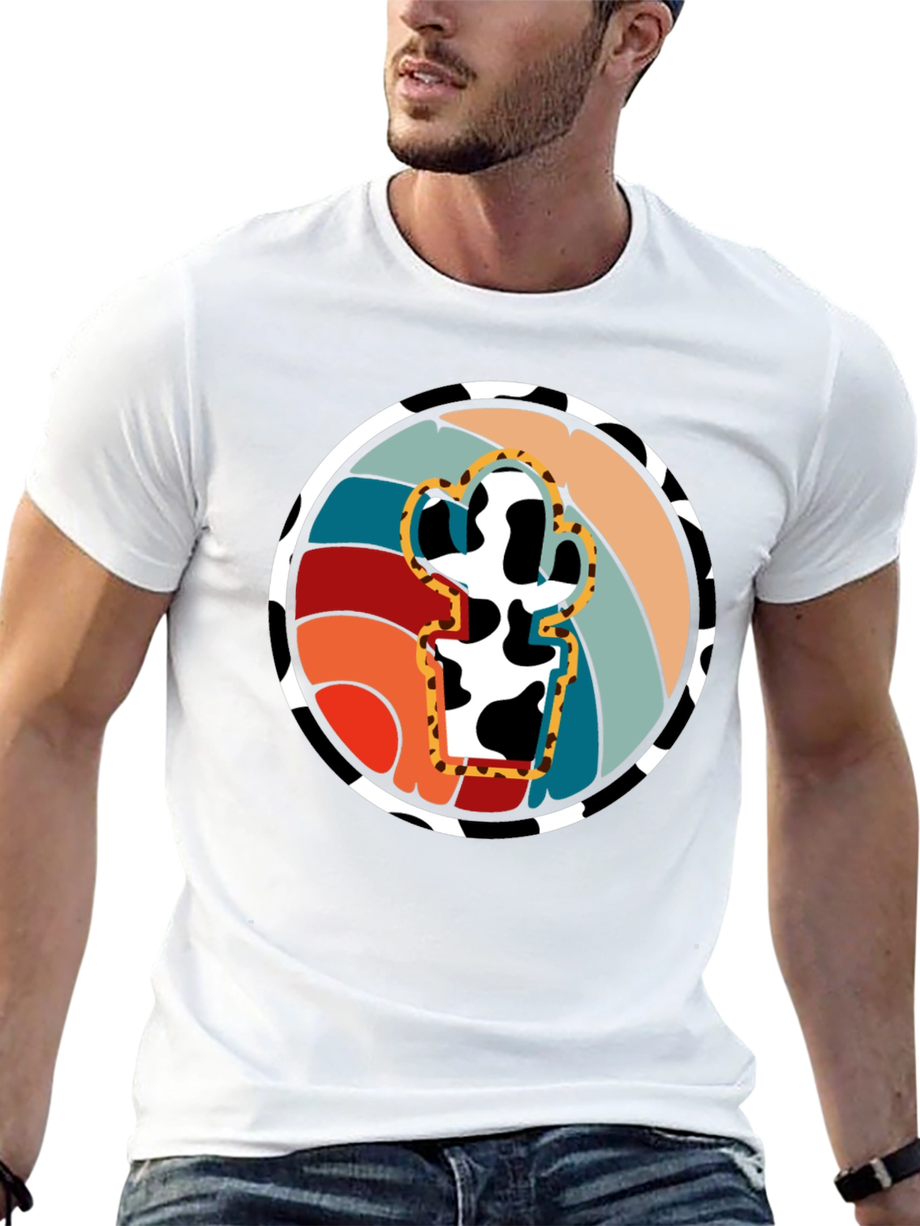 Retro Cactus Cow Print Graphic Tee