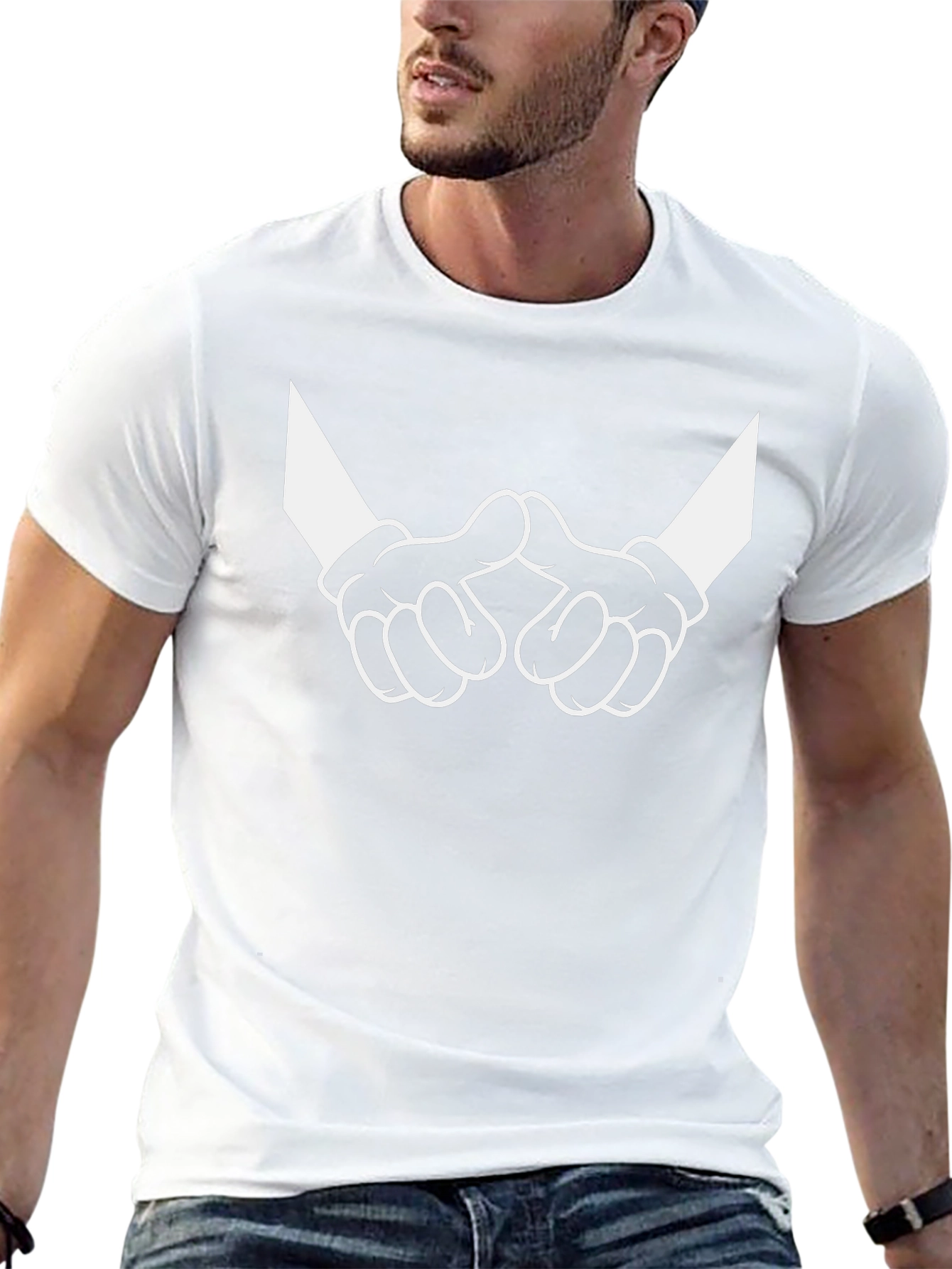 Cartoon Hands Graphic Tee - Black Cotton Casual Shirt