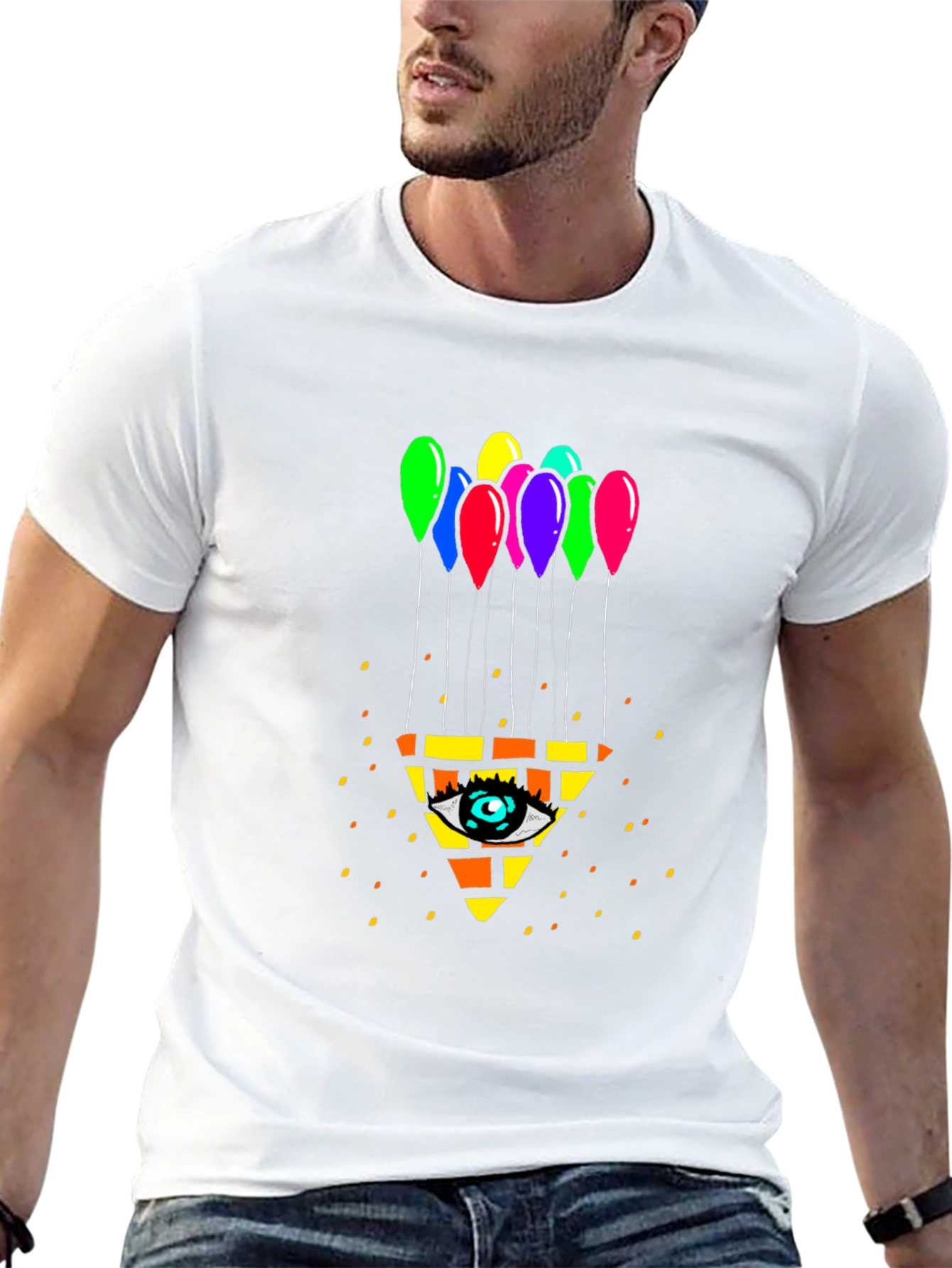 Eye Pyramid Balloons Graphic Black T-Shirt
