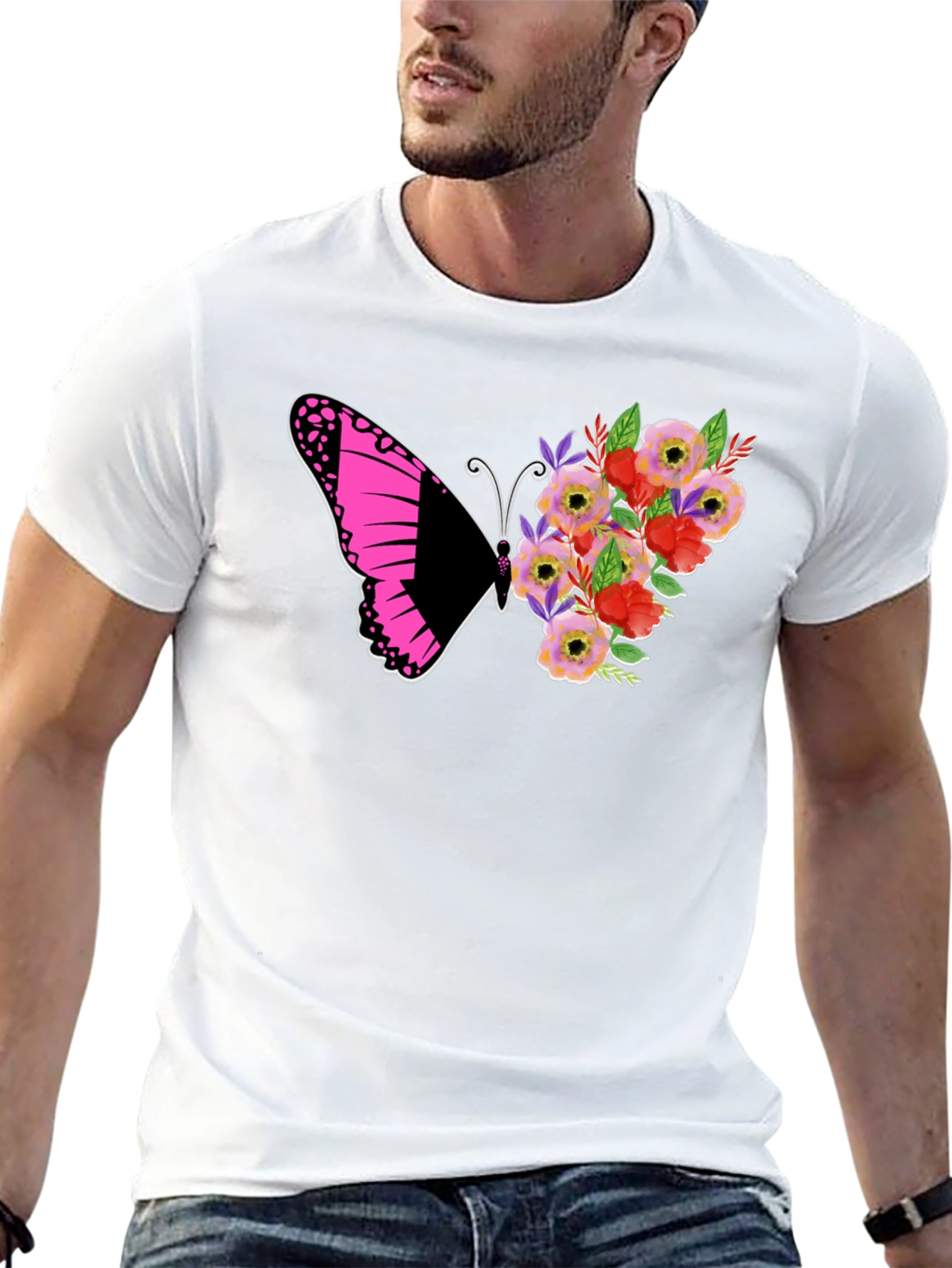 Butterfly Floral Graphic Tee - Black