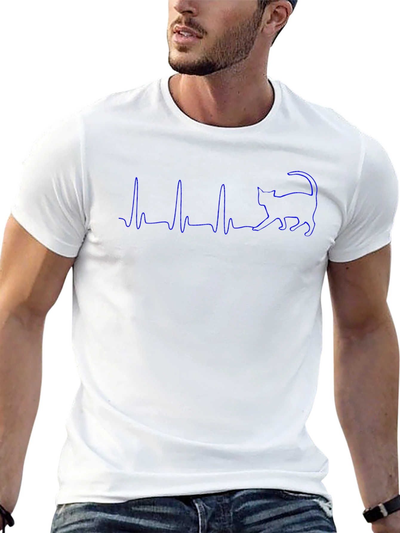 Cat Heartbeat Graphic T-Shirt - Black