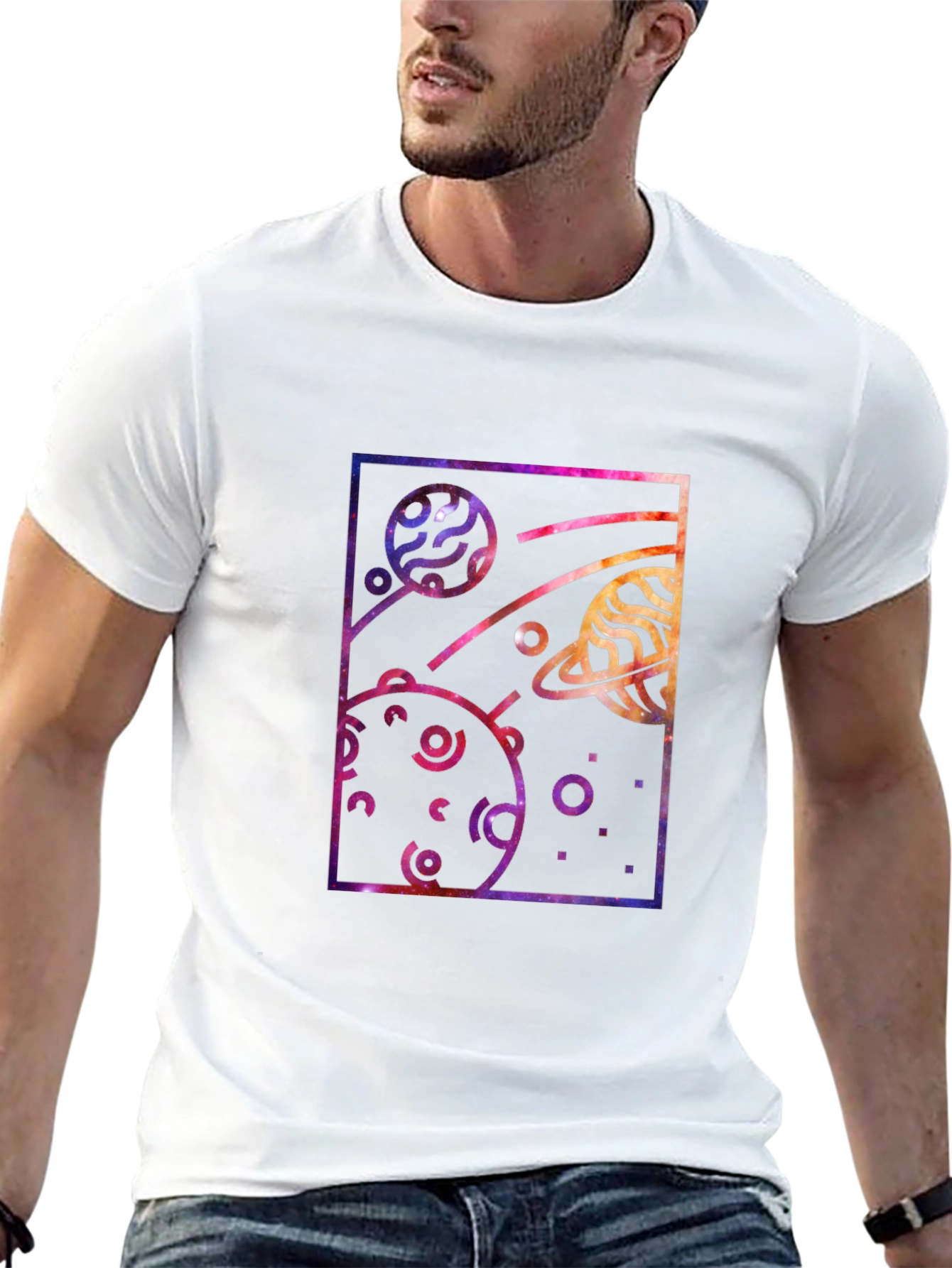 Galaxy Planets Graphic Tee - Stylish Black T-Shirt