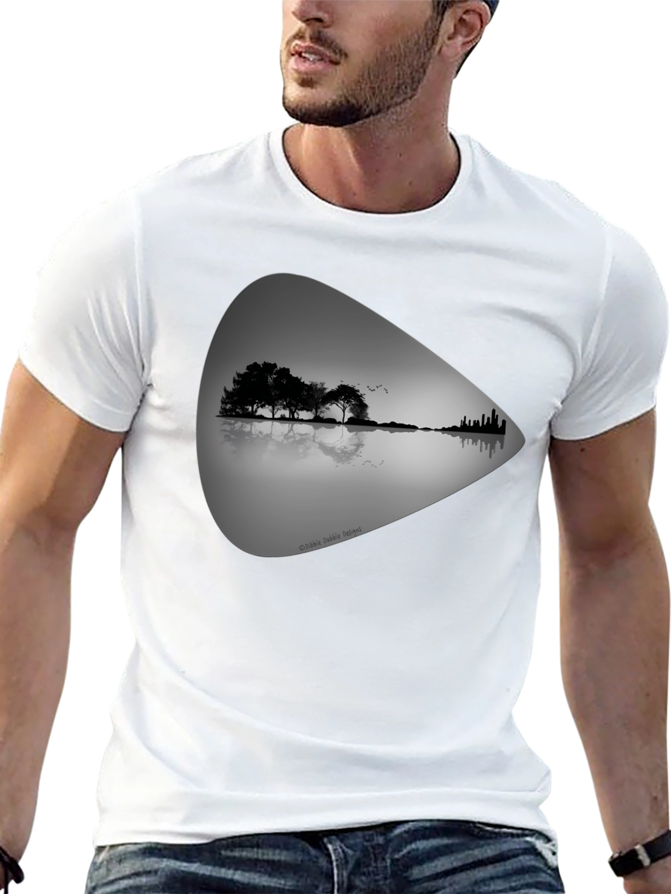 Guitar Landscape Graphic Tee - Black Cotton T-Shirt