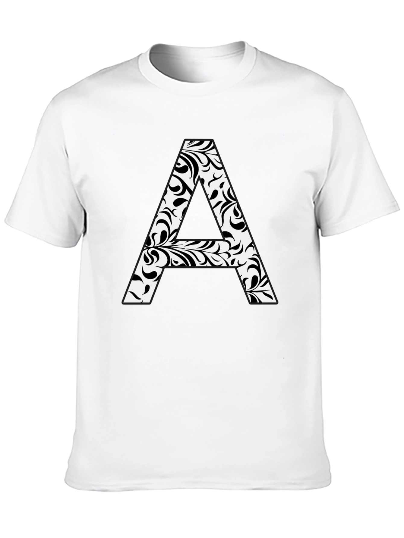 Stylish Black Tee with Floral Letter A Design