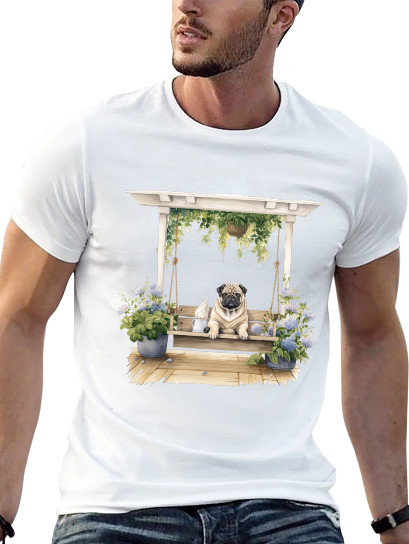 Pug on Swing T-Shirt - Unique Dog Lover Gift