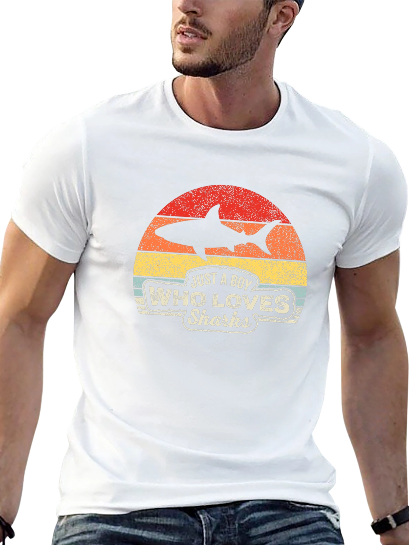 Boy Who Loves Sharks Black T-Shirt - Retro Style
