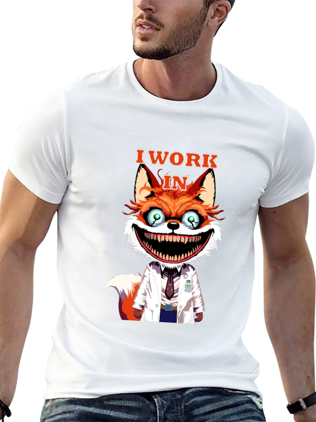 I Work in Crazy Fox Scientist Graphic Tee