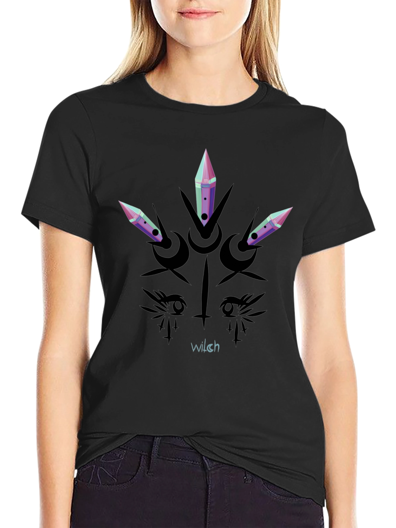 Witch Crystal Graphic Tee - Black Unisex T-Shirt