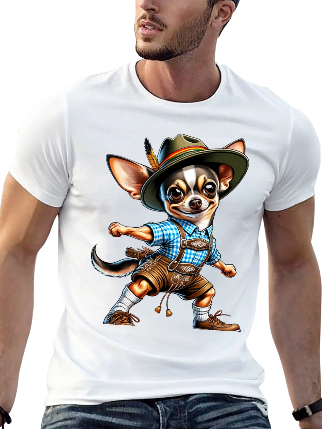 Chihuahua in Lederhosen T-Shirt | Funny Oktoberfest Dog Tee | Cute Chihuahua Graphic Shirt | Dog Lover Gift | Free Shipping $50+