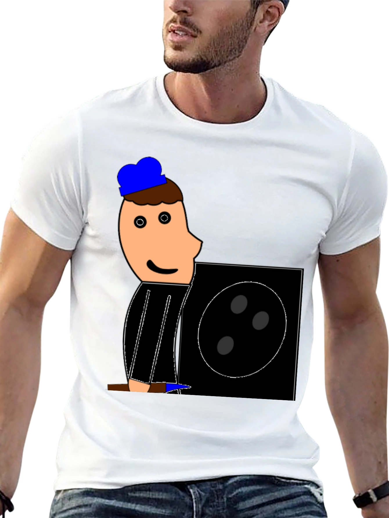 Cartoon Figure Graphic Tee - Black Crew Neck