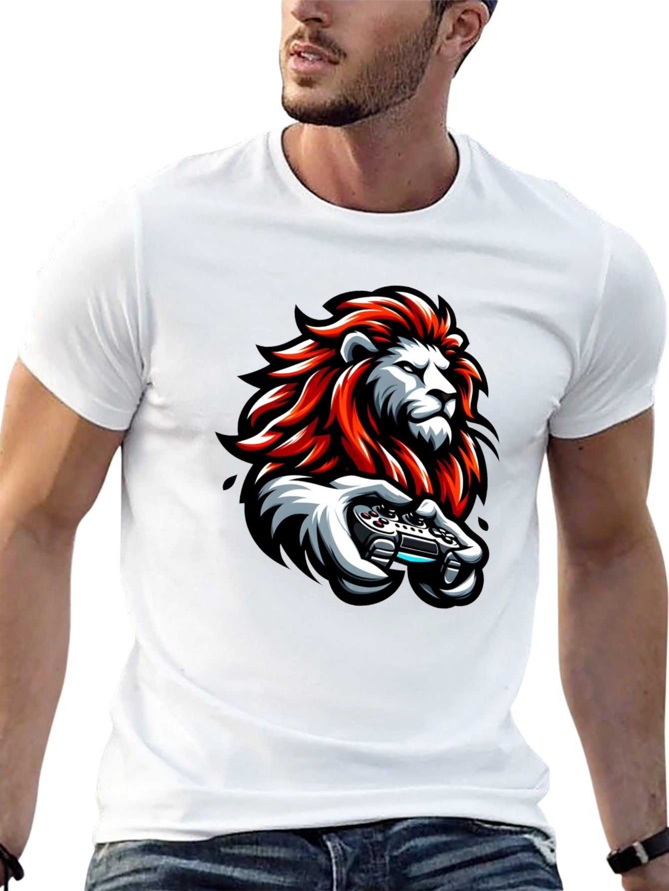 Lion Gamer Black T-Shirt - Cool Graphic Tee